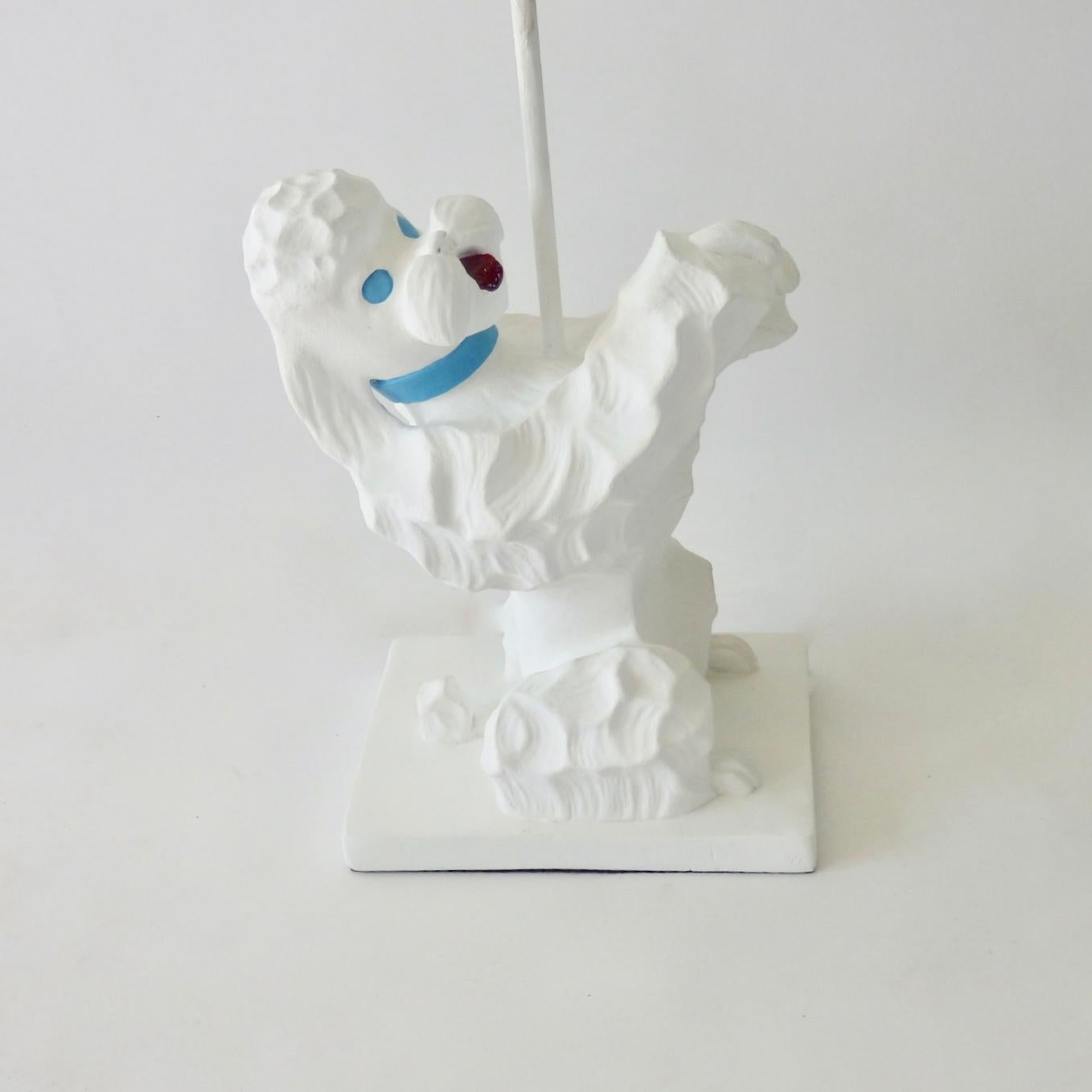 Fun Whimsical  plaster cast white poodle table lamp .