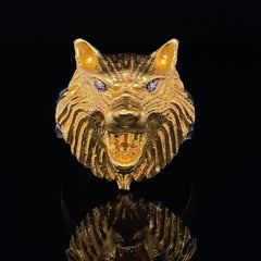 Kitsch Wolf Cocktail Ring with Diamond Eyes, 24K Gold & Silver