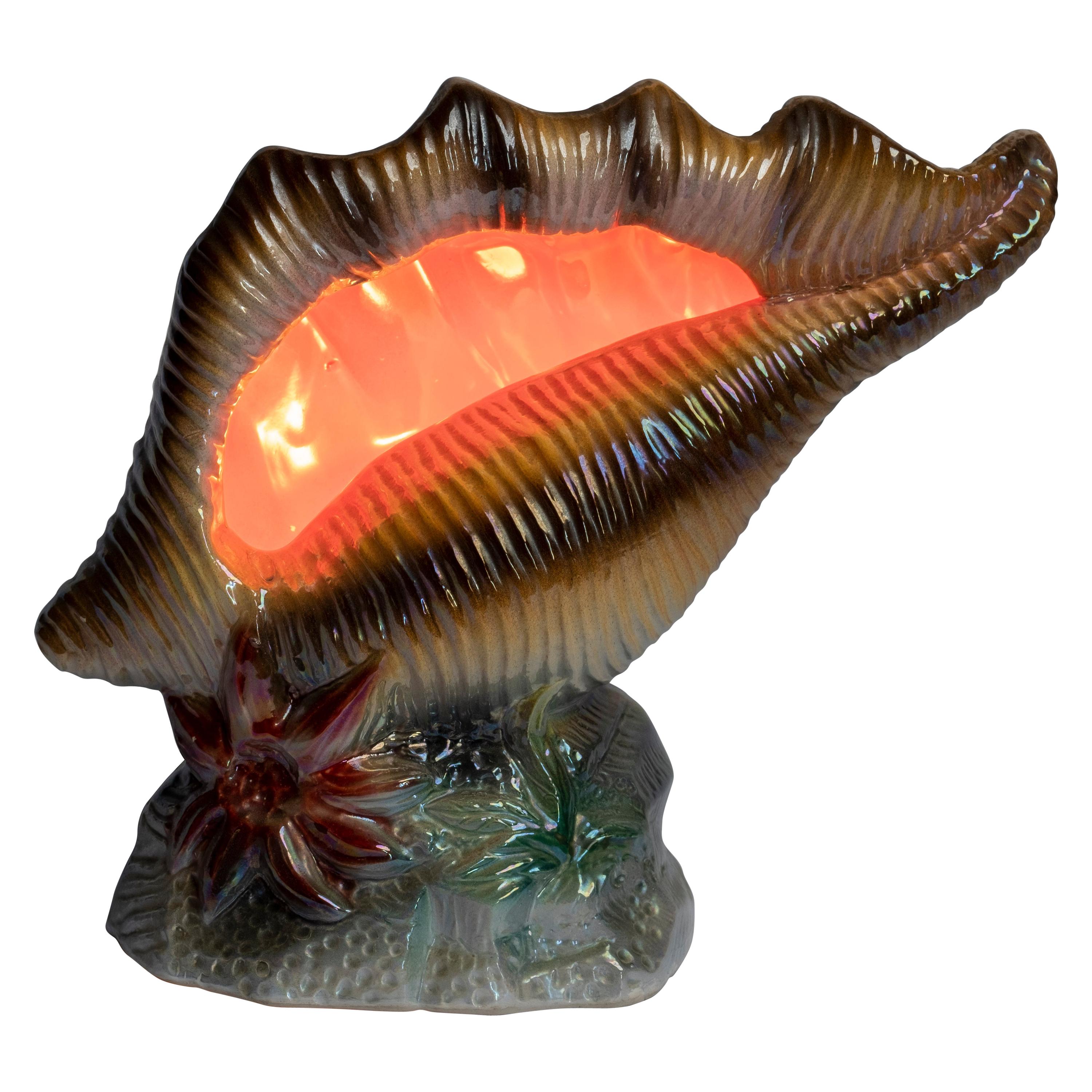 Kitschy Dutch Midcentury Ceramic Sea-Shell Lamp