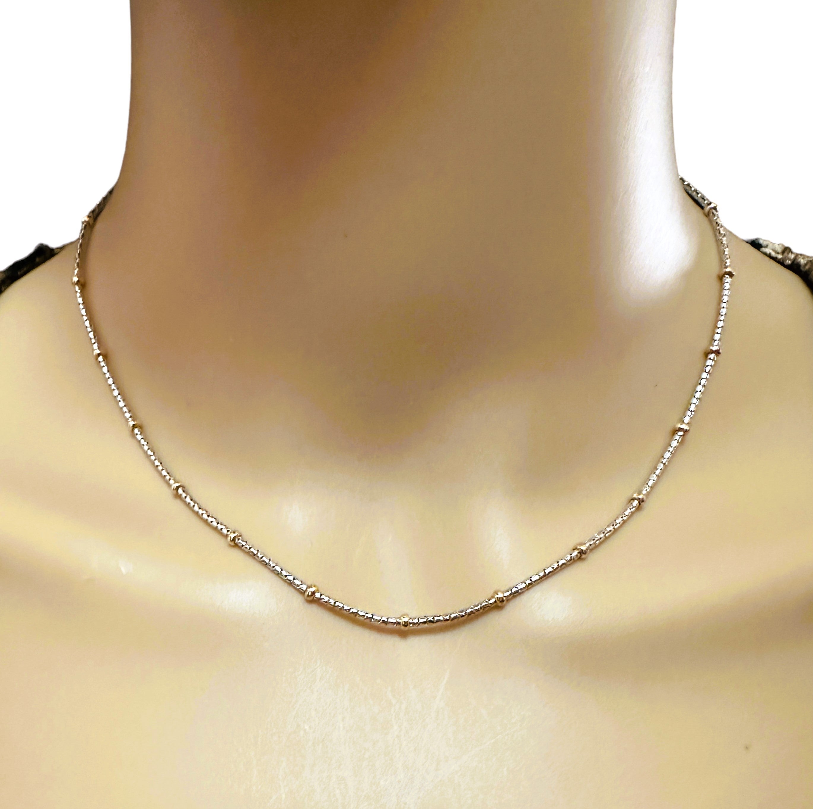 Kitsinian 14k White Gold with 14K Yellow Gold Beaded Necklace 16" - Stamped