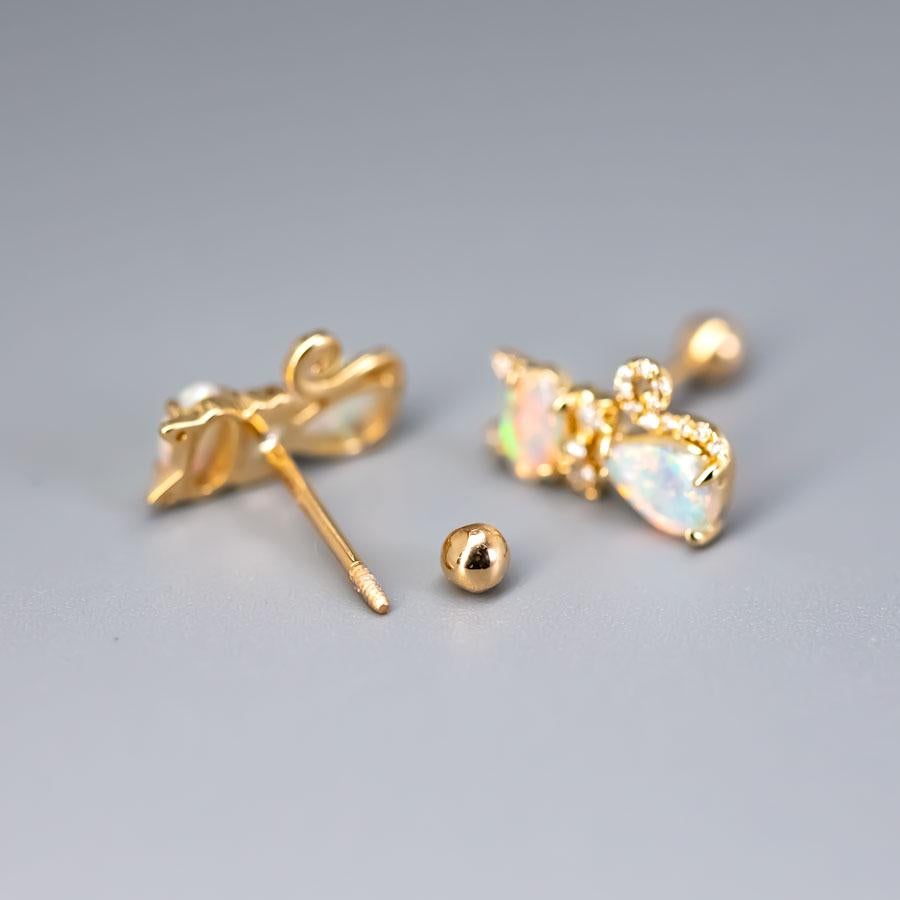 Boucles d'oreilles chaton chat d'Australie Opale Diamant Or 14K en vente 1