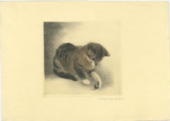 Kitten Playing with a Marble – Etching by Kurt Meyer-Eberhardt, 1977 Estate