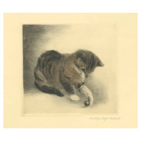 Kitten Playing with a Marble – Etching by Kurt Meyer-Eberhardt, 1977 Estate