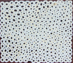 Luga. Abstract Aboriginal painting about cracking mud. Ocher and pigments