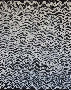 Milkwater. Black and white abstract Aboriginal painting about water. Ocher.