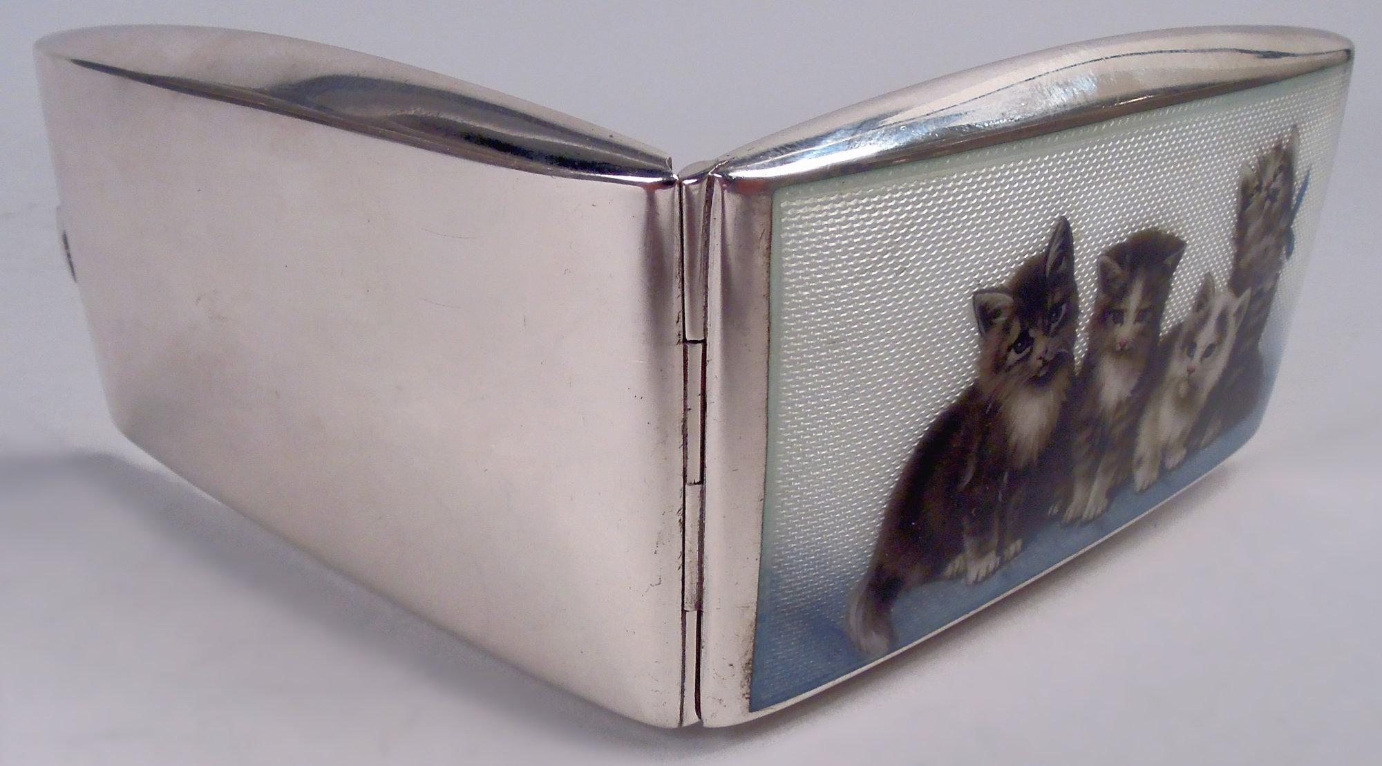 Edwardian Kitties! Kitties! Kitties! Cigarette Case with Preening Pinup Felines For Sale
