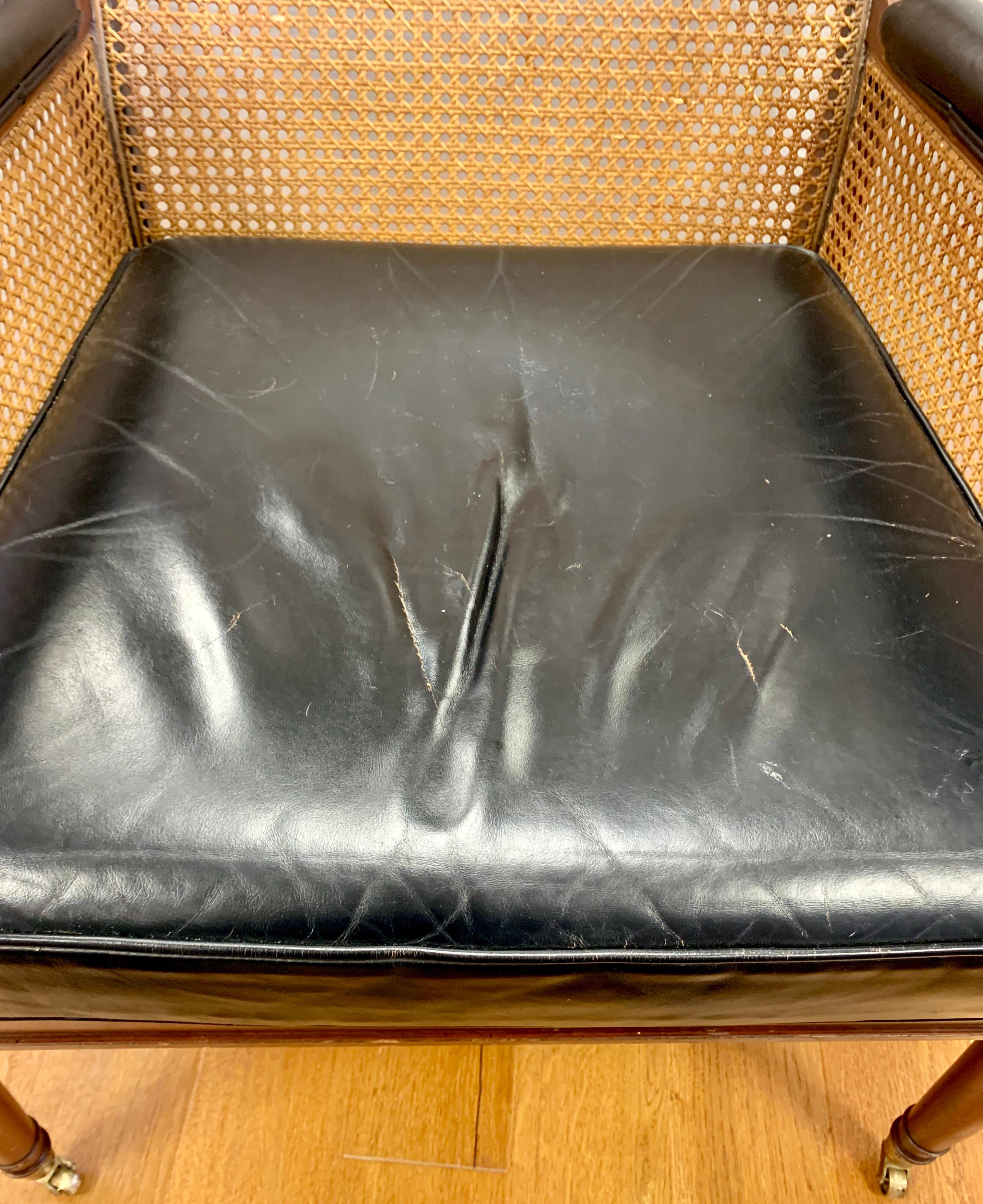 Kittiinger Black Leather Cane Chair with Ottoman 2