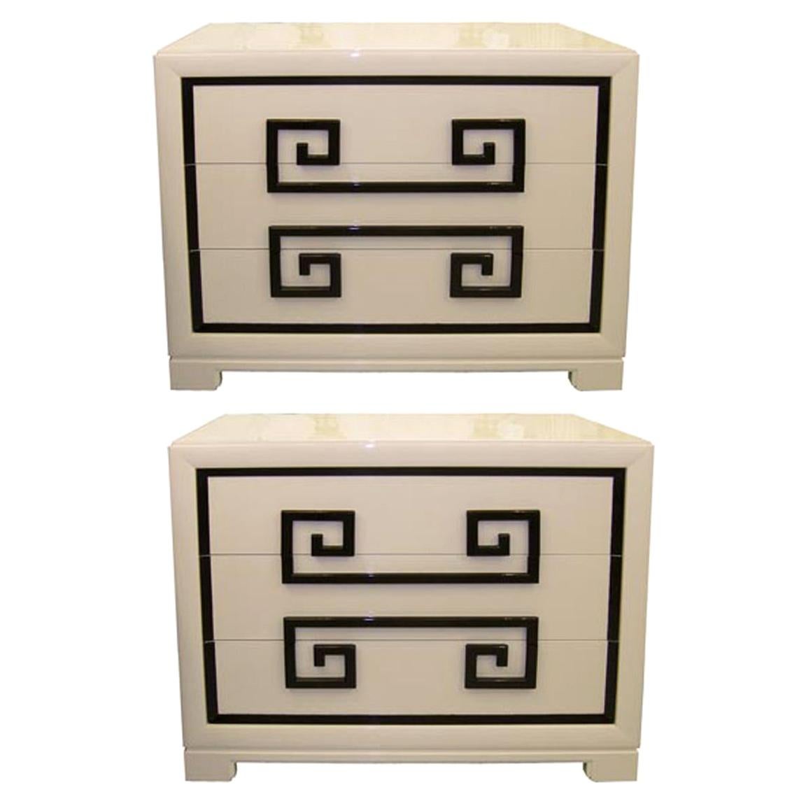 Kittinger Almond Lacquered Greek Key Chests