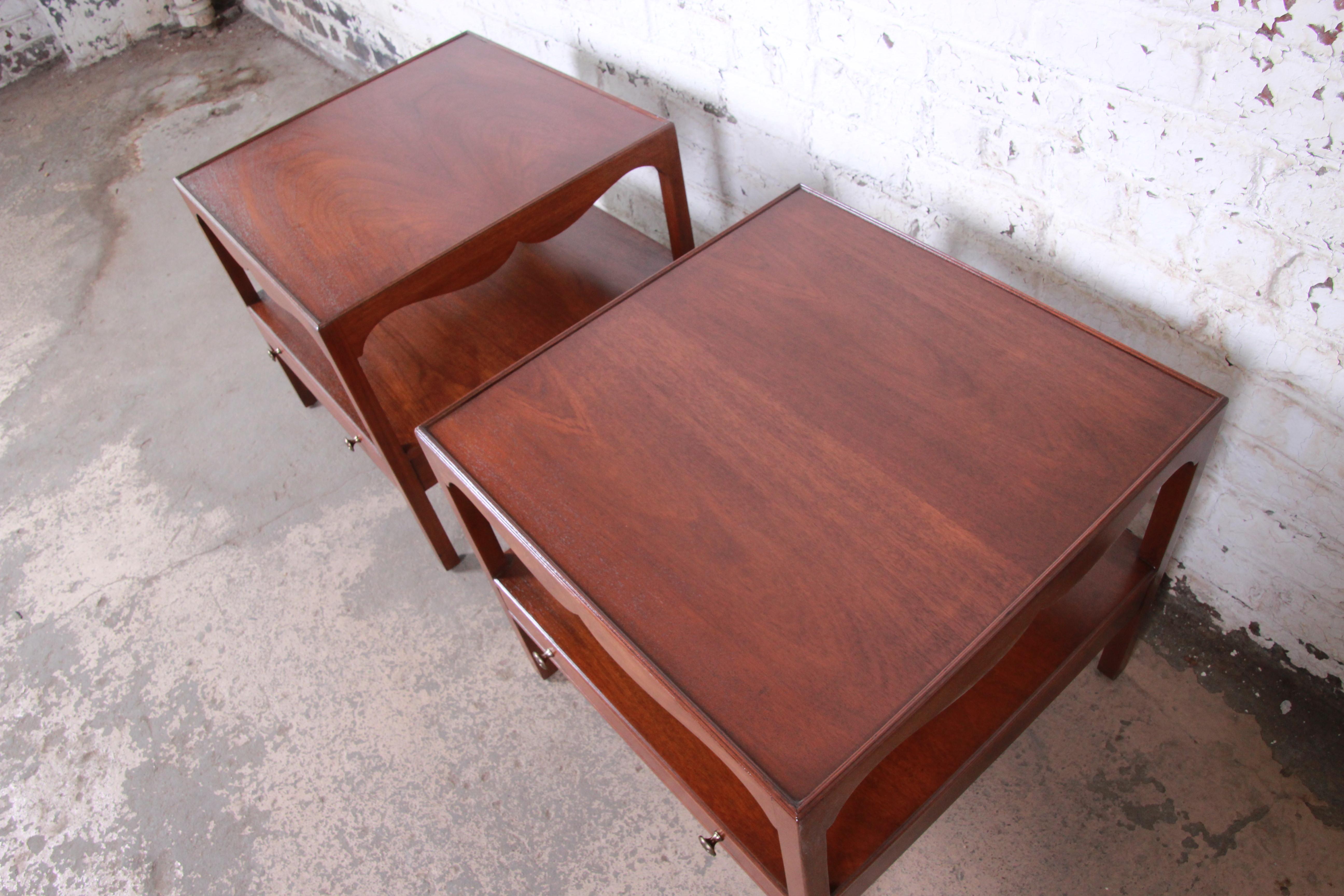 Brass Kittinger American Colonial Walnut End Tables or Nightstands, Newly Restored
