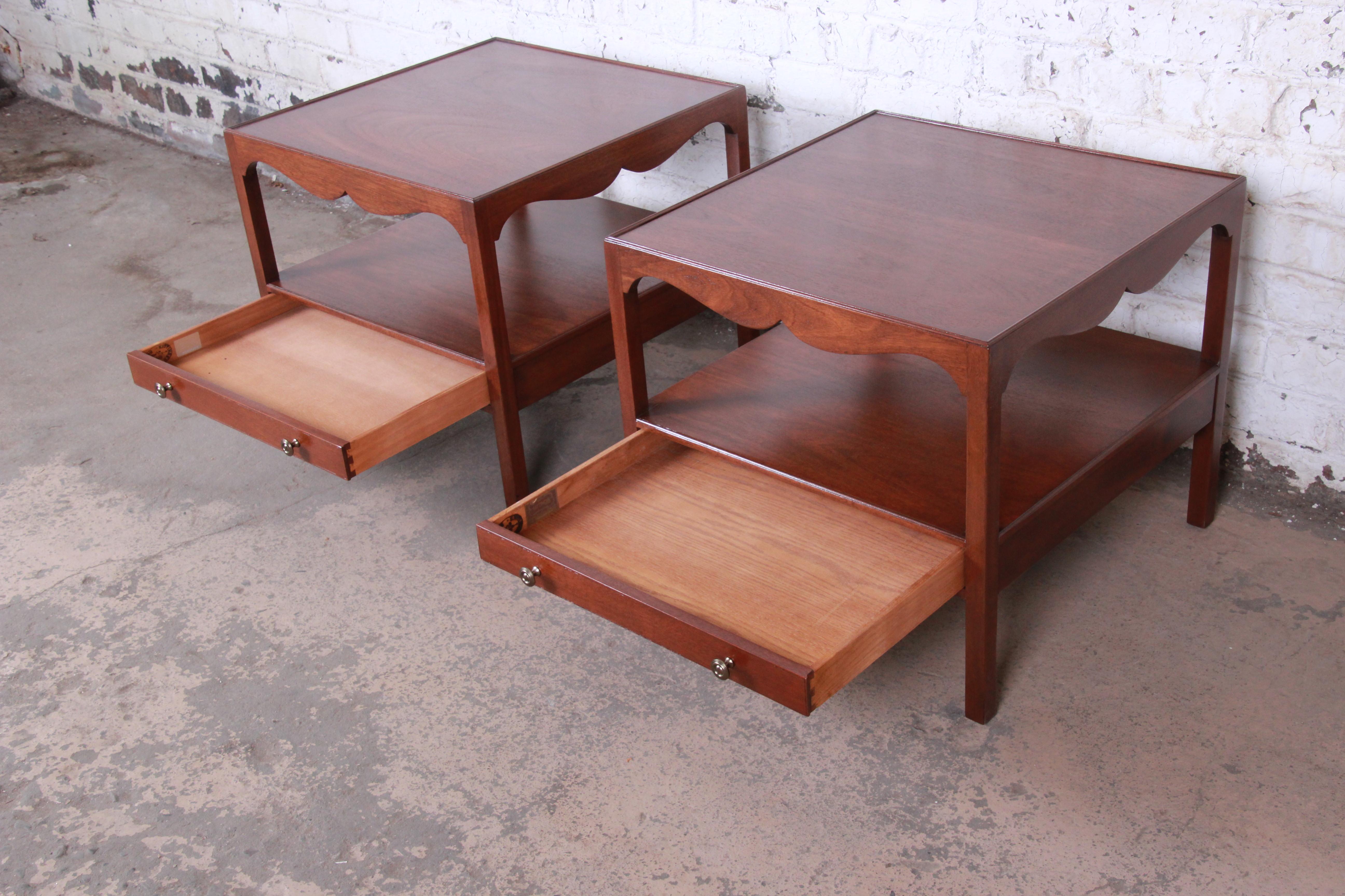 Kittinger American Colonial Walnut End Tables or Nightstands, Newly Restored 1