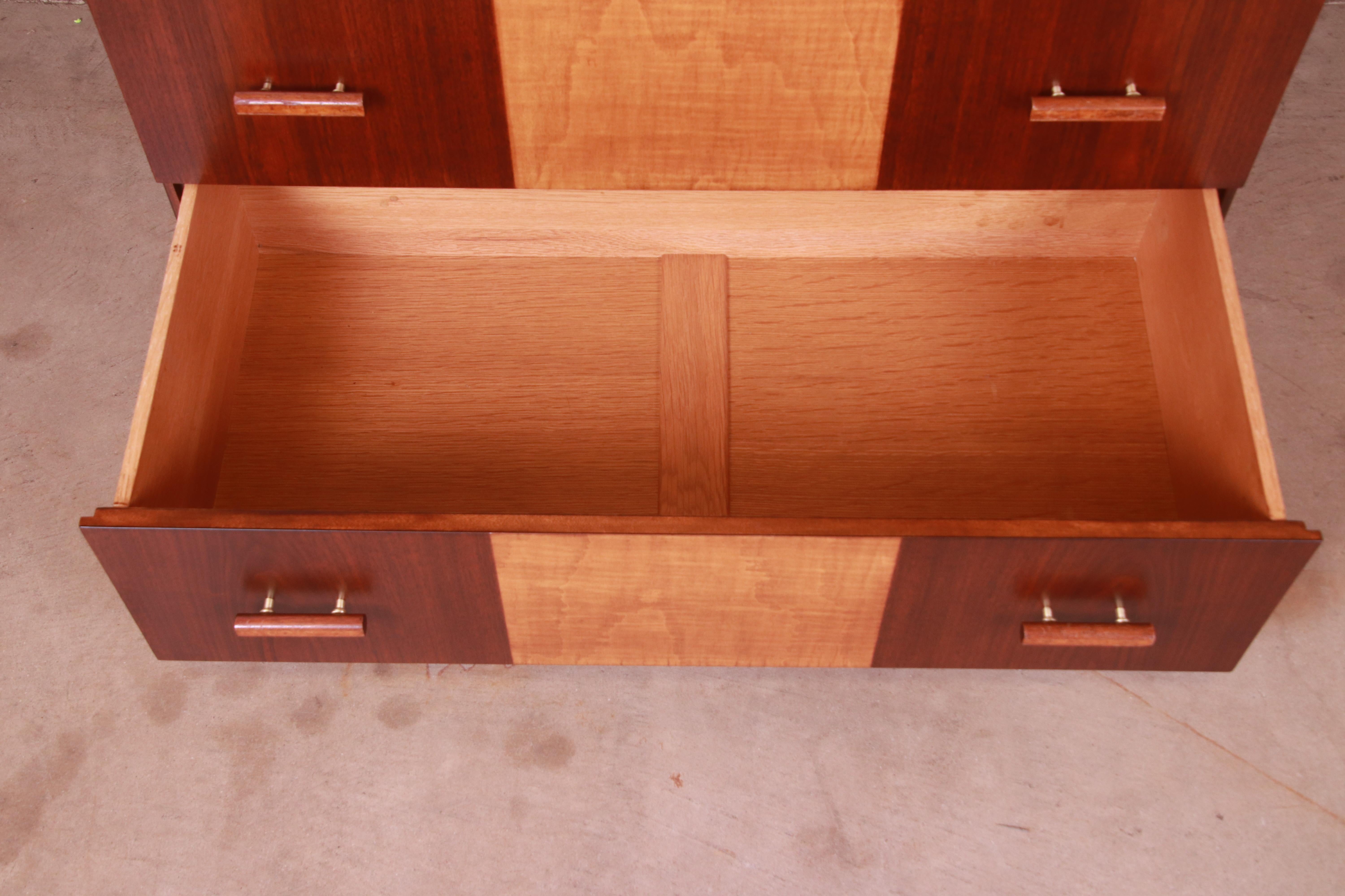 Kittinger Art Deco Walnut and Maple Highboy Dresser, Newly Refinished 8