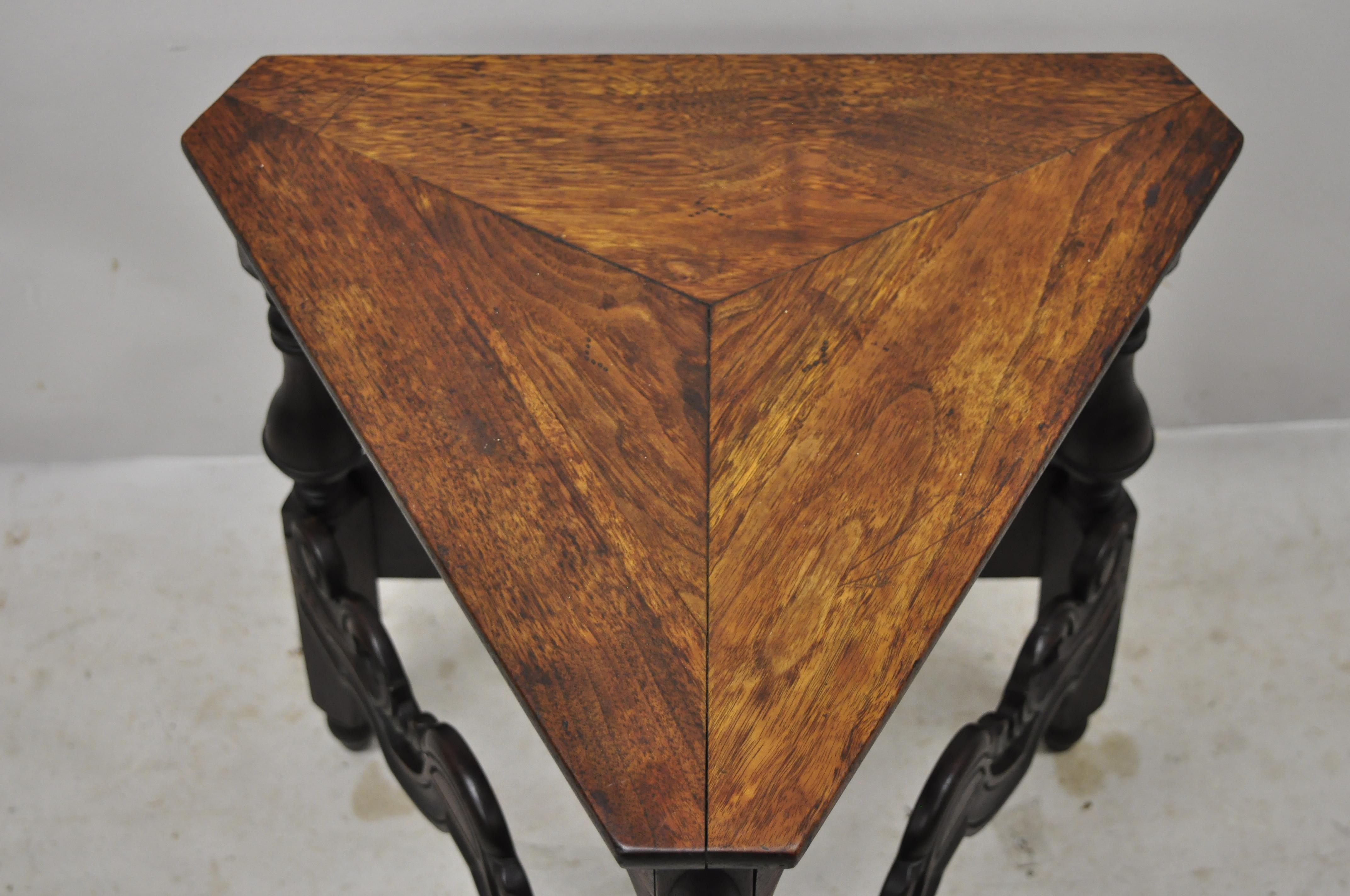 North American Kittinger Buffalo Spanish Renaissance Walnut Triangle Occasional Side Table