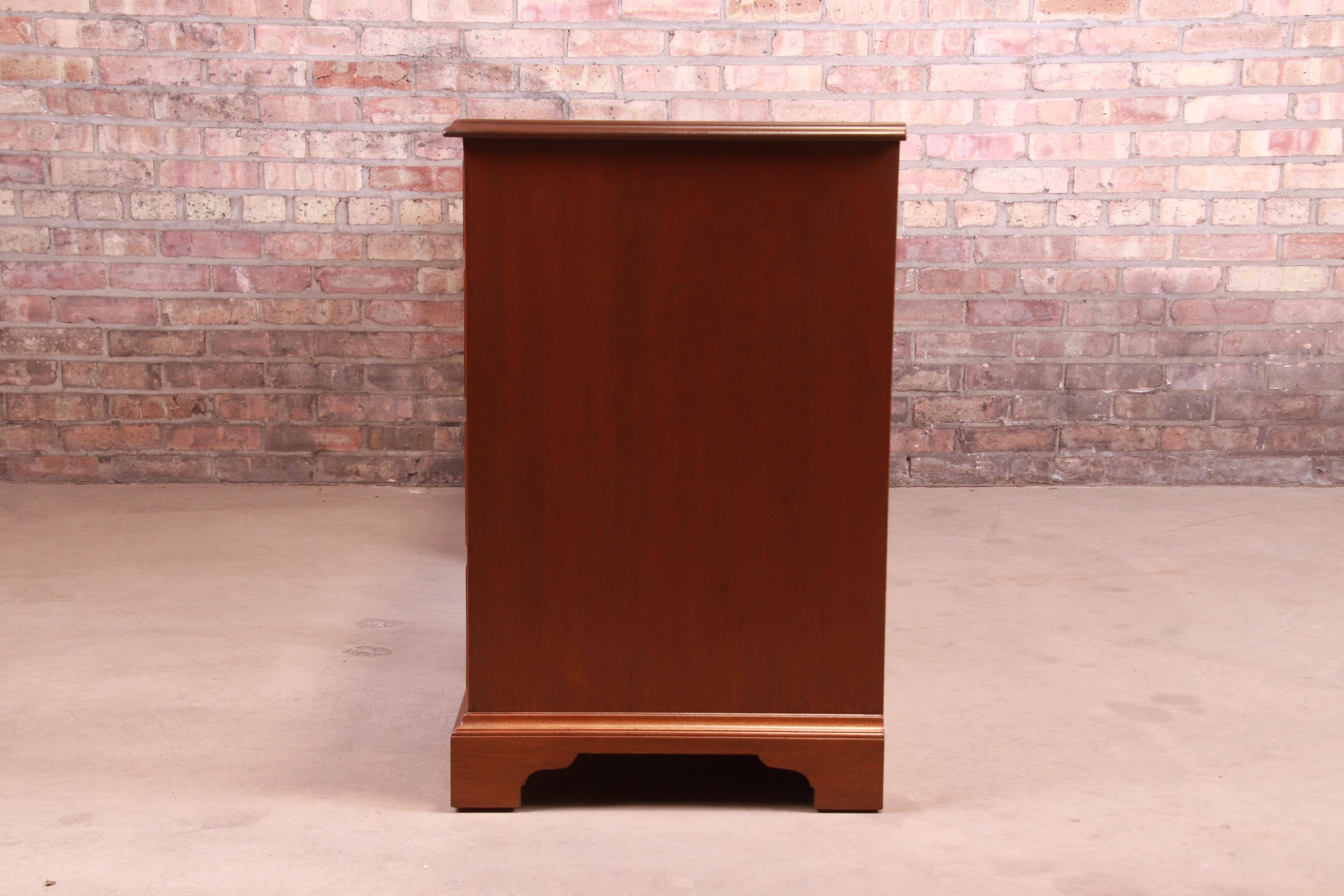 Kittinger Chippendale Burled Walnut and Mahogany Desk or Credenza, Refinished For Sale 6