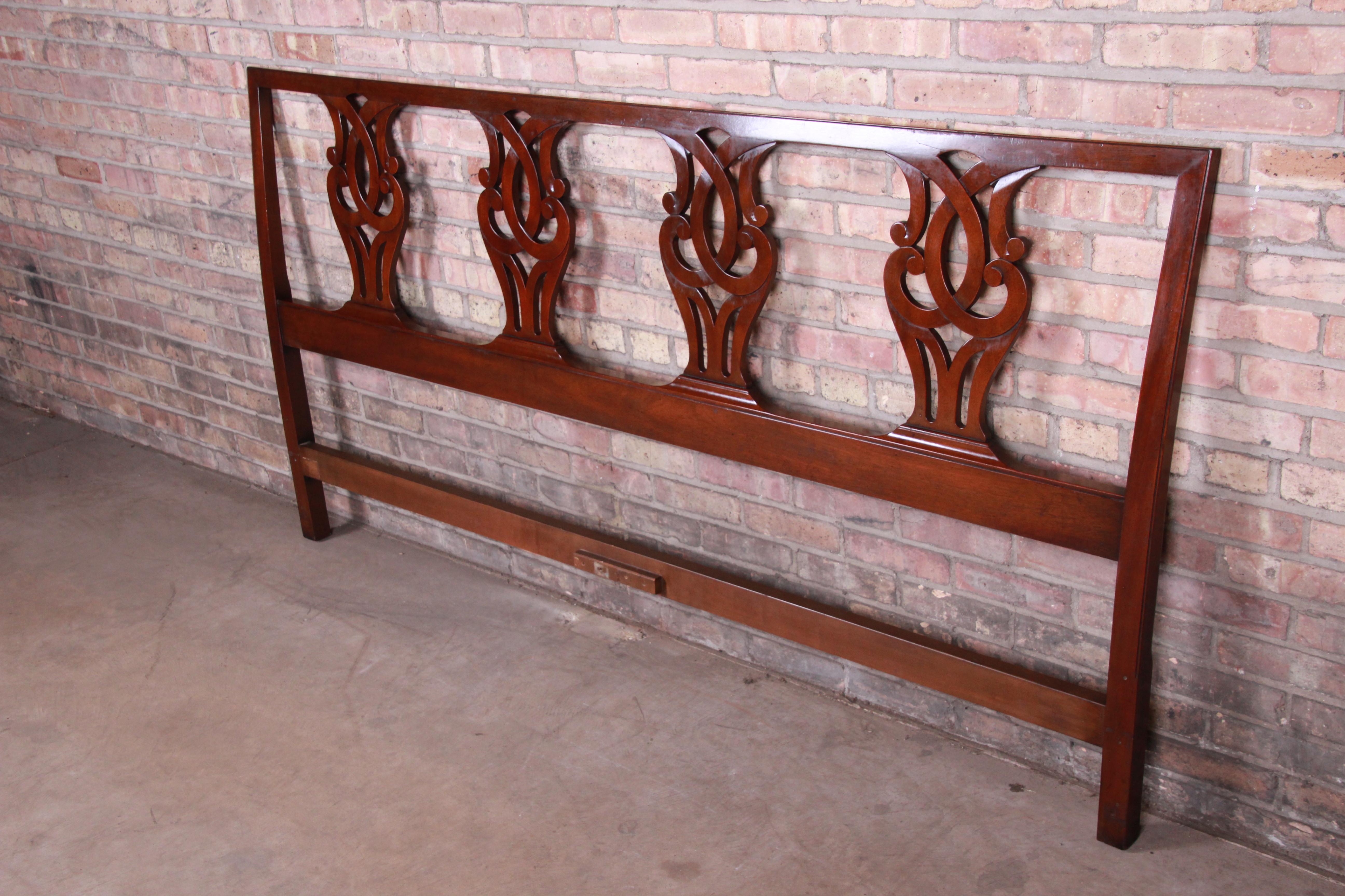 American Kittinger Chippendale Carved Mahogany King Size Headboard