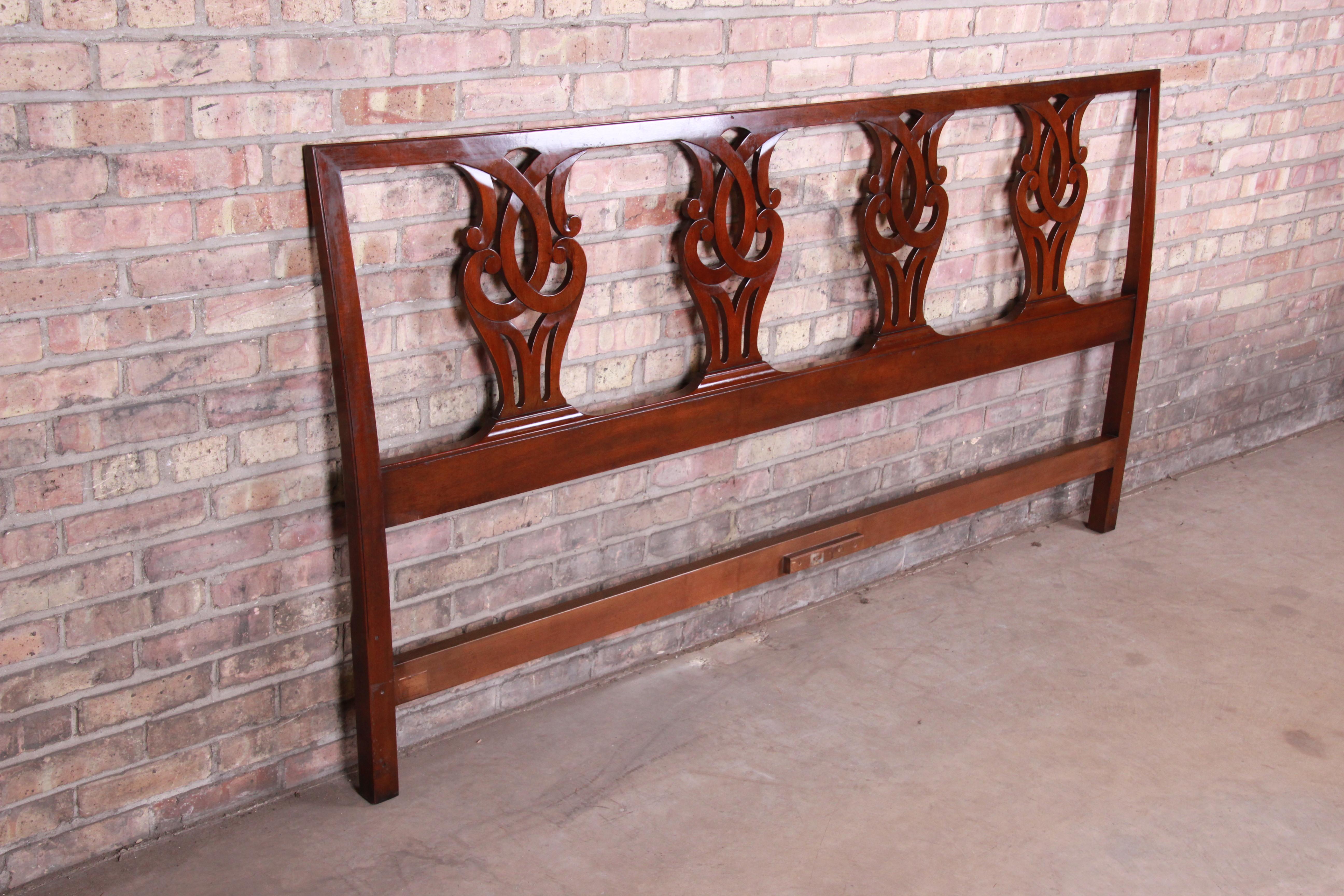20th Century Kittinger Chippendale Carved Mahogany King Size Headboard