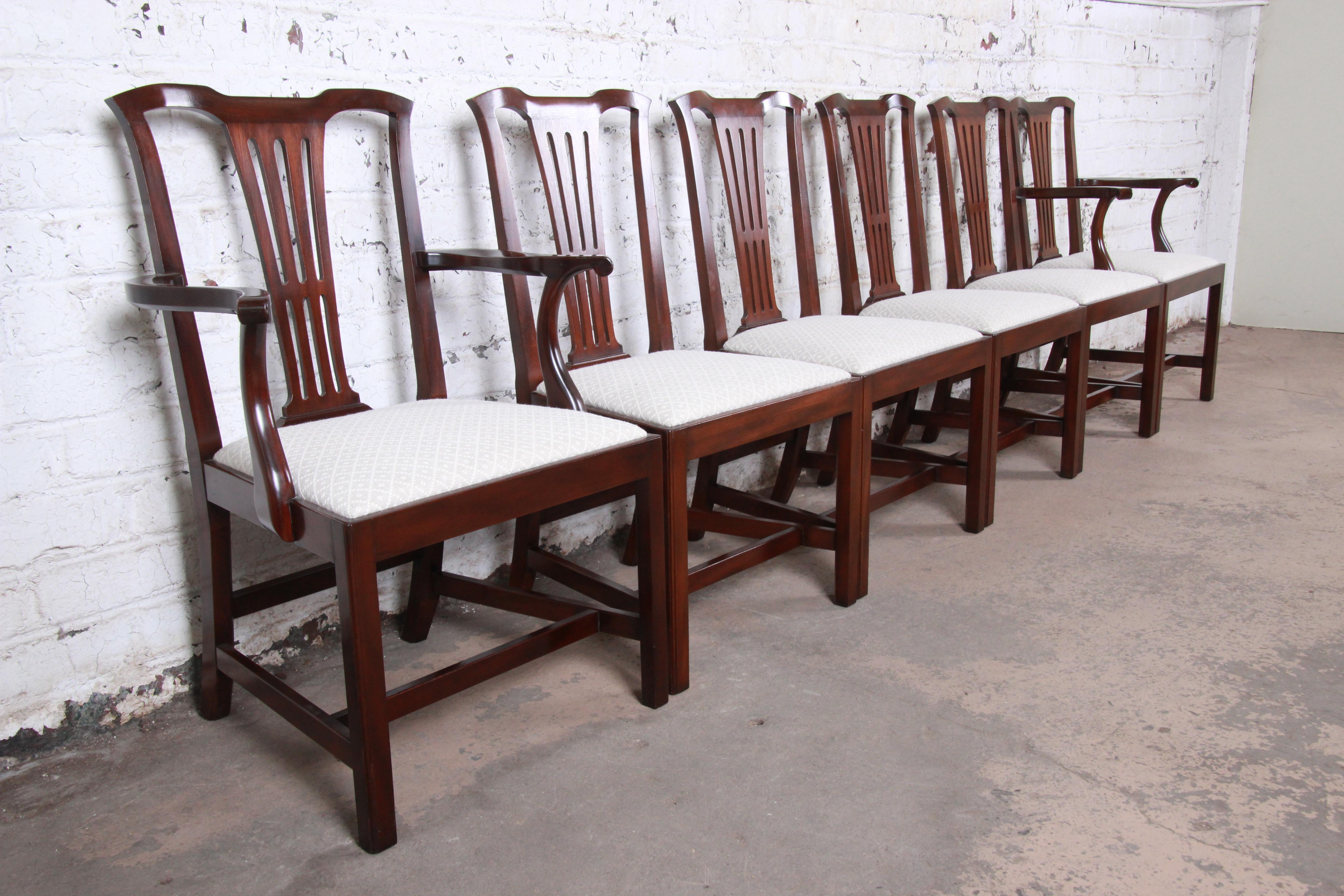 American Kittinger Chippendale Style Mahogany Dining Chairs, Set of Six