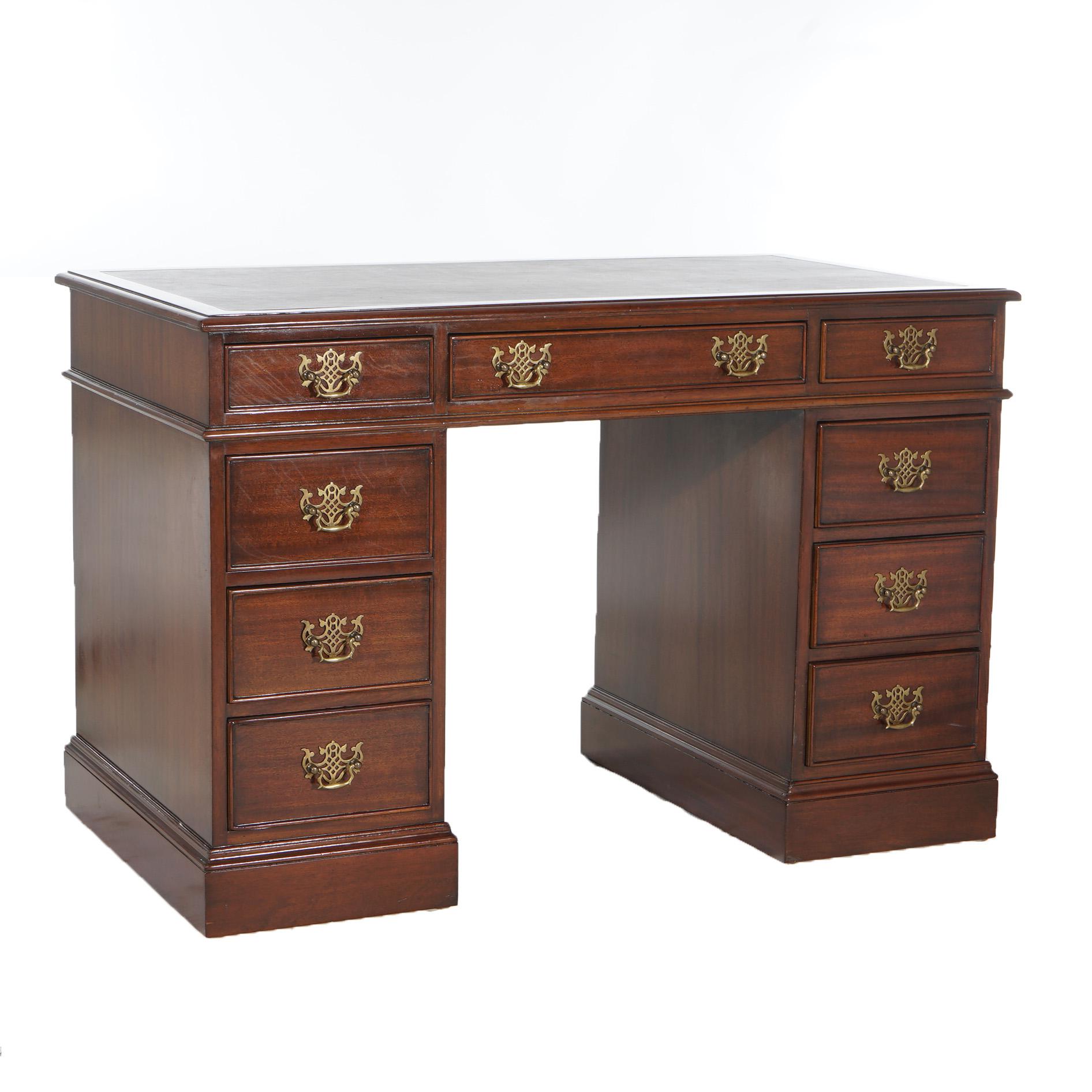 Kittinger Chippendale Style Mahogany Knee Hole Desk with Drawer Towers 20thC For Sale 7