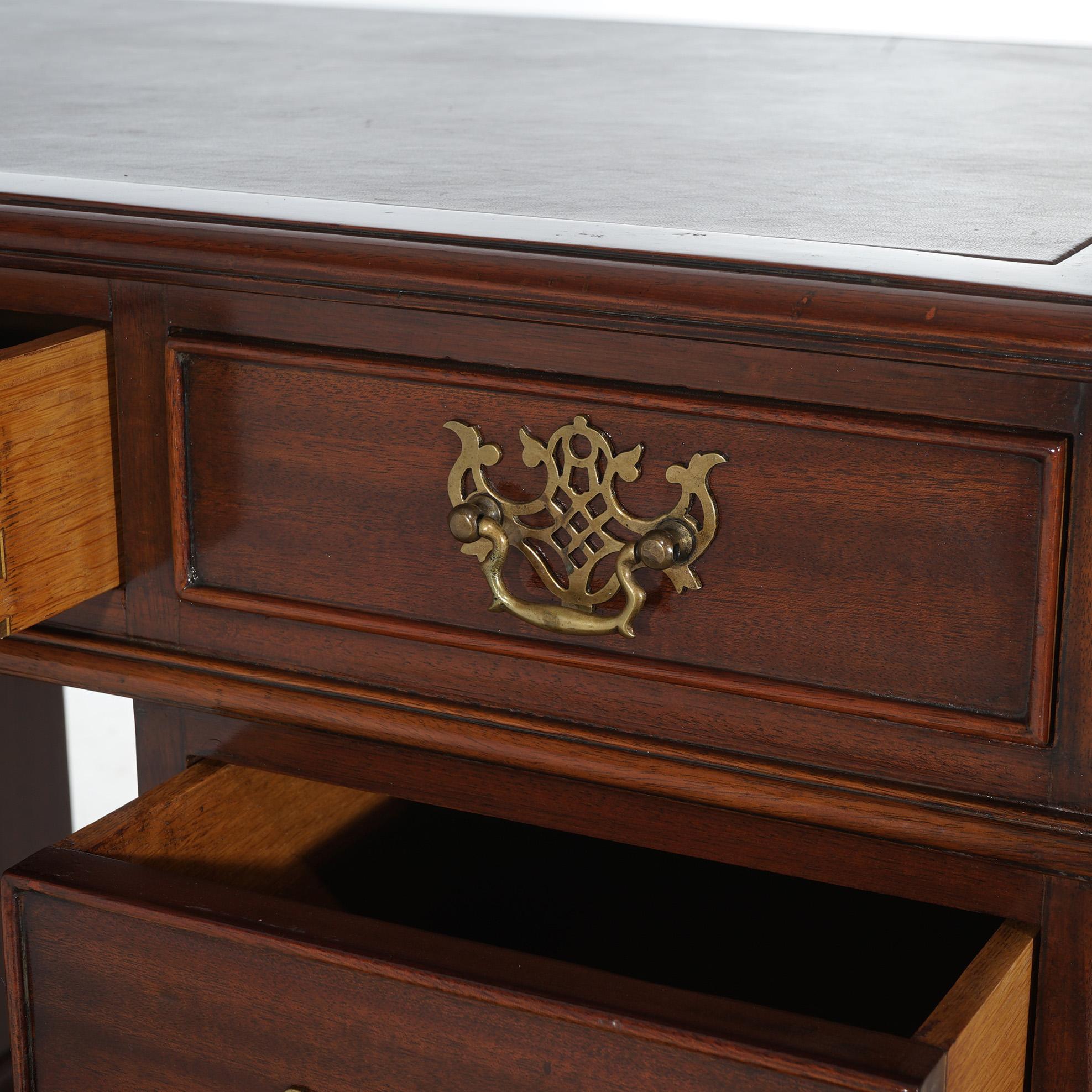 American Kittinger Chippendale Style Mahogany Knee Hole Desk with Drawer Towers 20thC For Sale