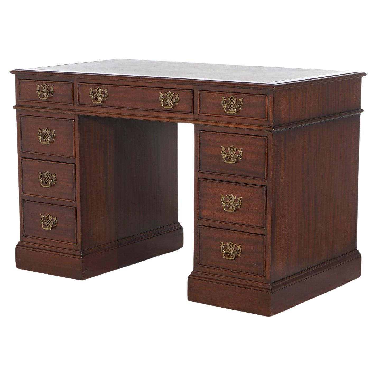 Kittinger Chippendale Style Mahogany Knee Hole Desk with Drawer Towers 20thC For Sale