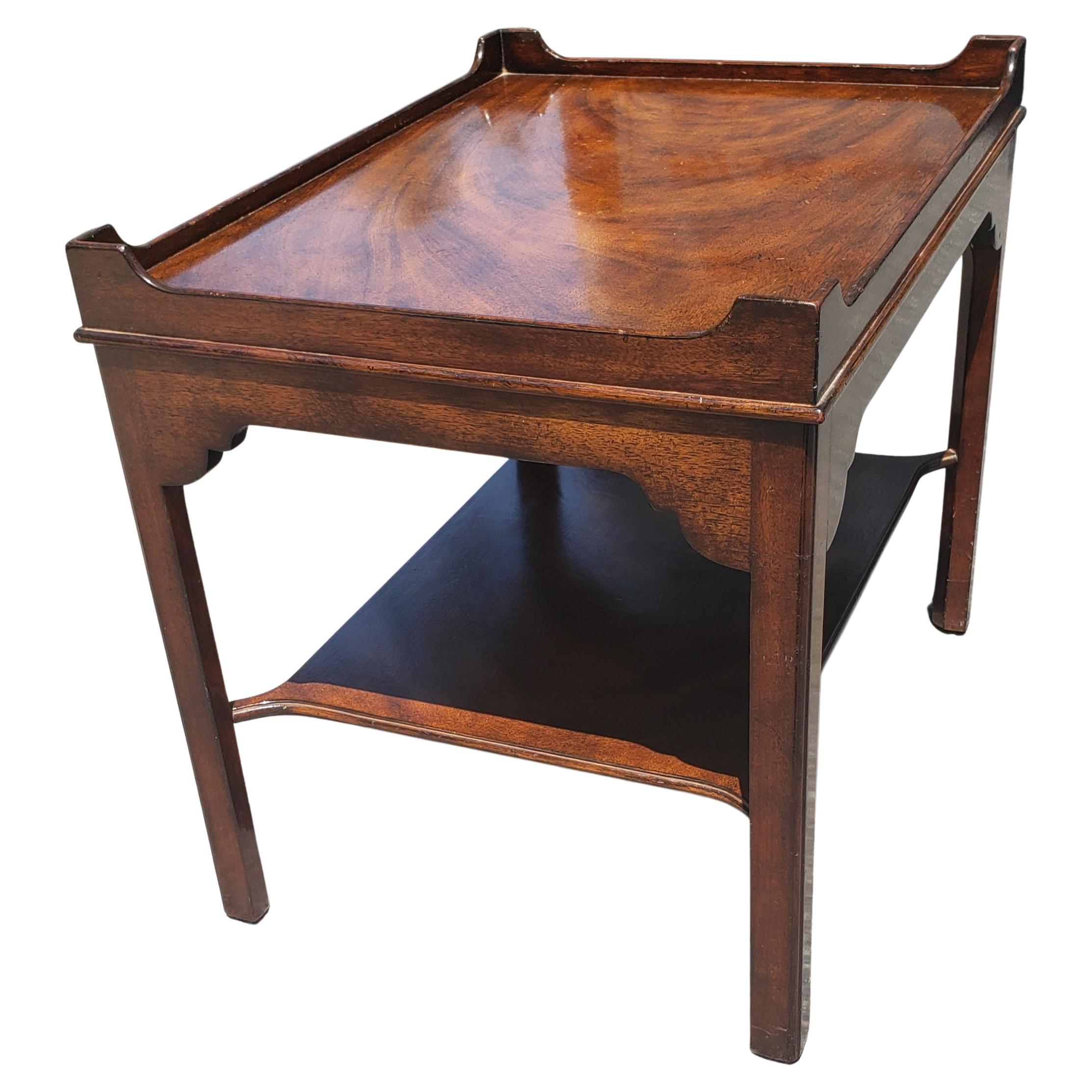 Varnished Kittinger Chippendale Two-Tier Mahogany Rectangular Side Table