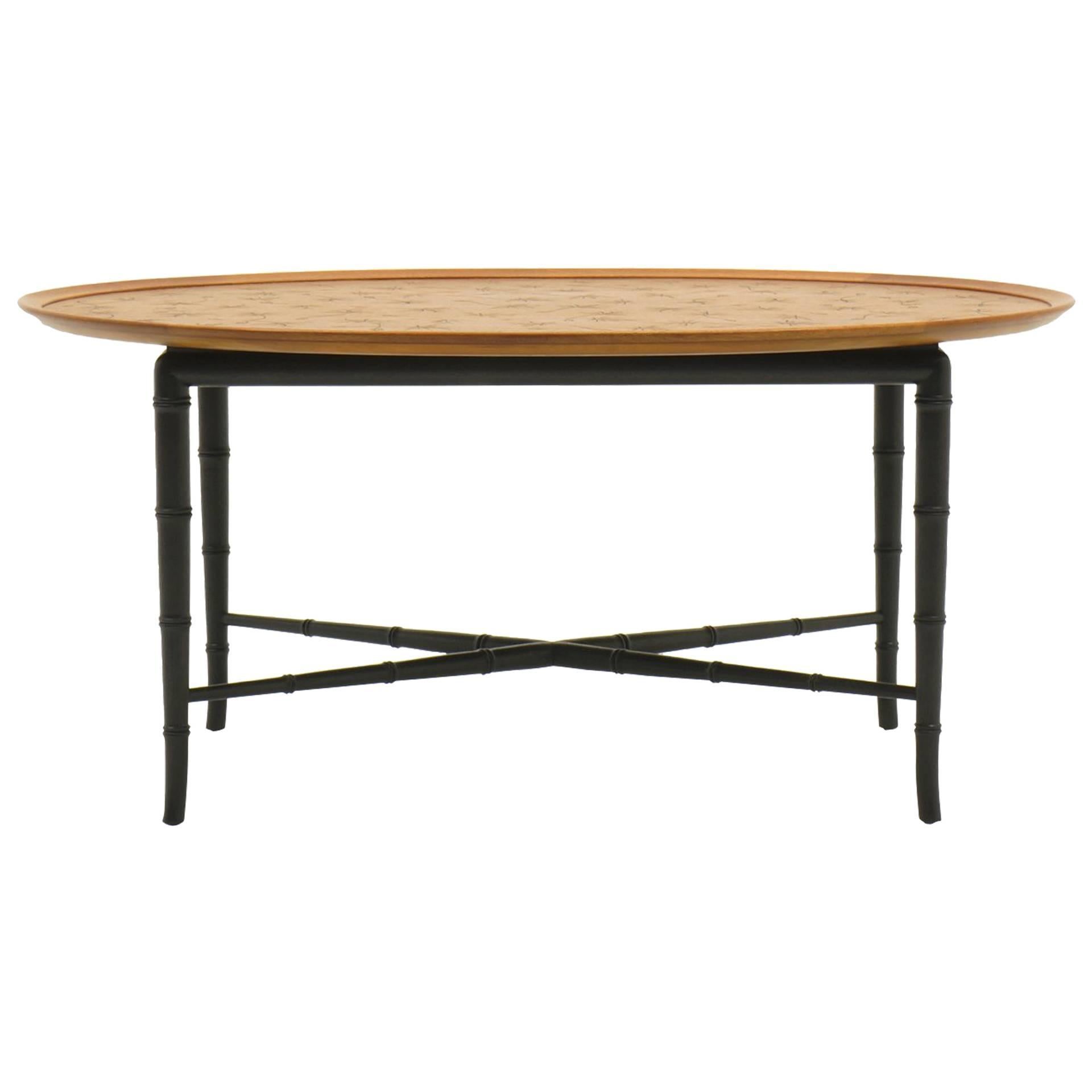 Kittinger Coffee Table with Faux Bamboo Legs Incised Design on Top