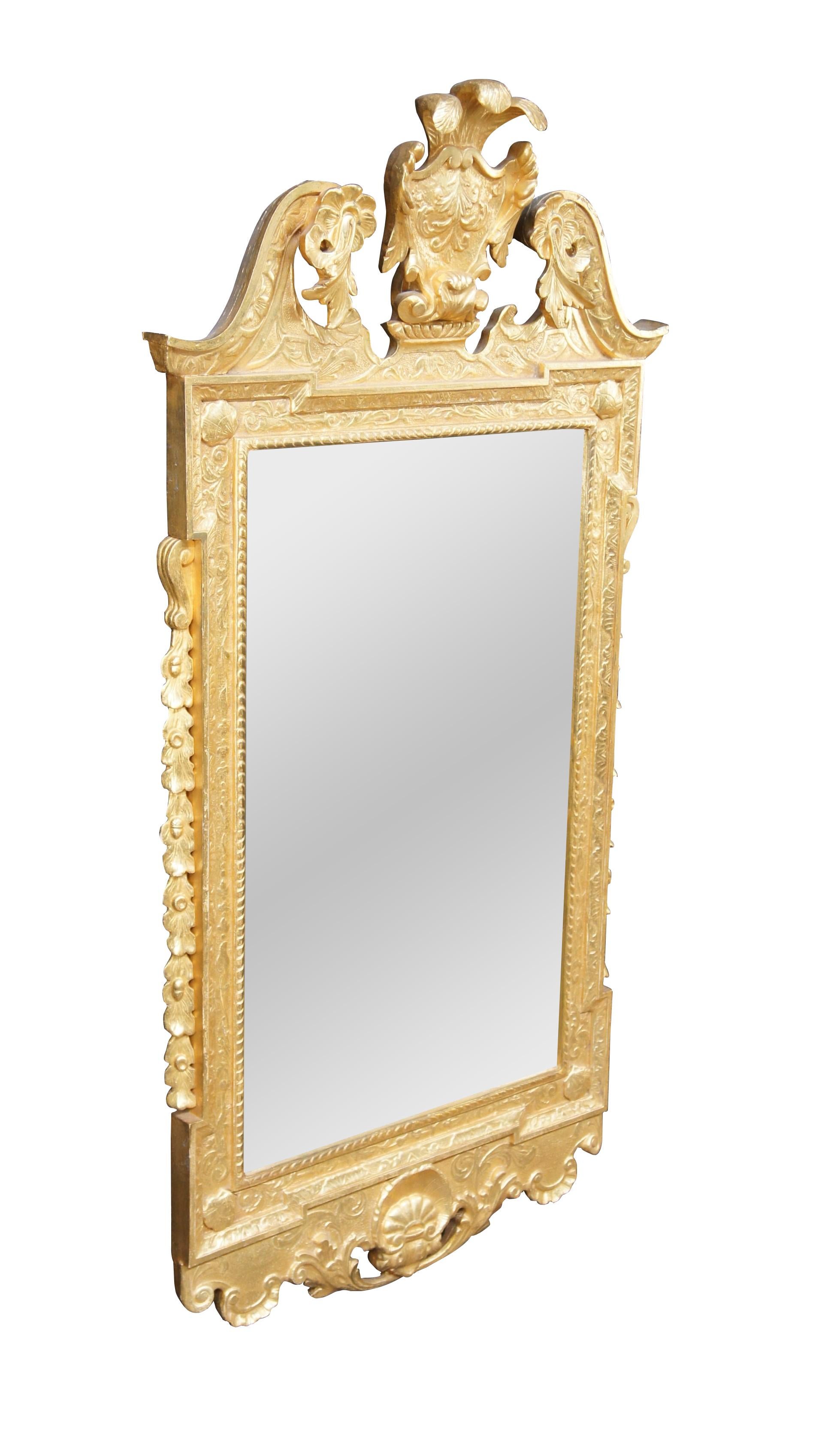 Kittinger Colonial Williamsburg George I / Chippendale Gold Leaf looking glass Mirror, CW-LG 6, circa 1984.   Reproduced from the original which currently hangs in Wetherburn's Tavern in Williamsburg, Virginia.  An elegant mirror with beveled glass