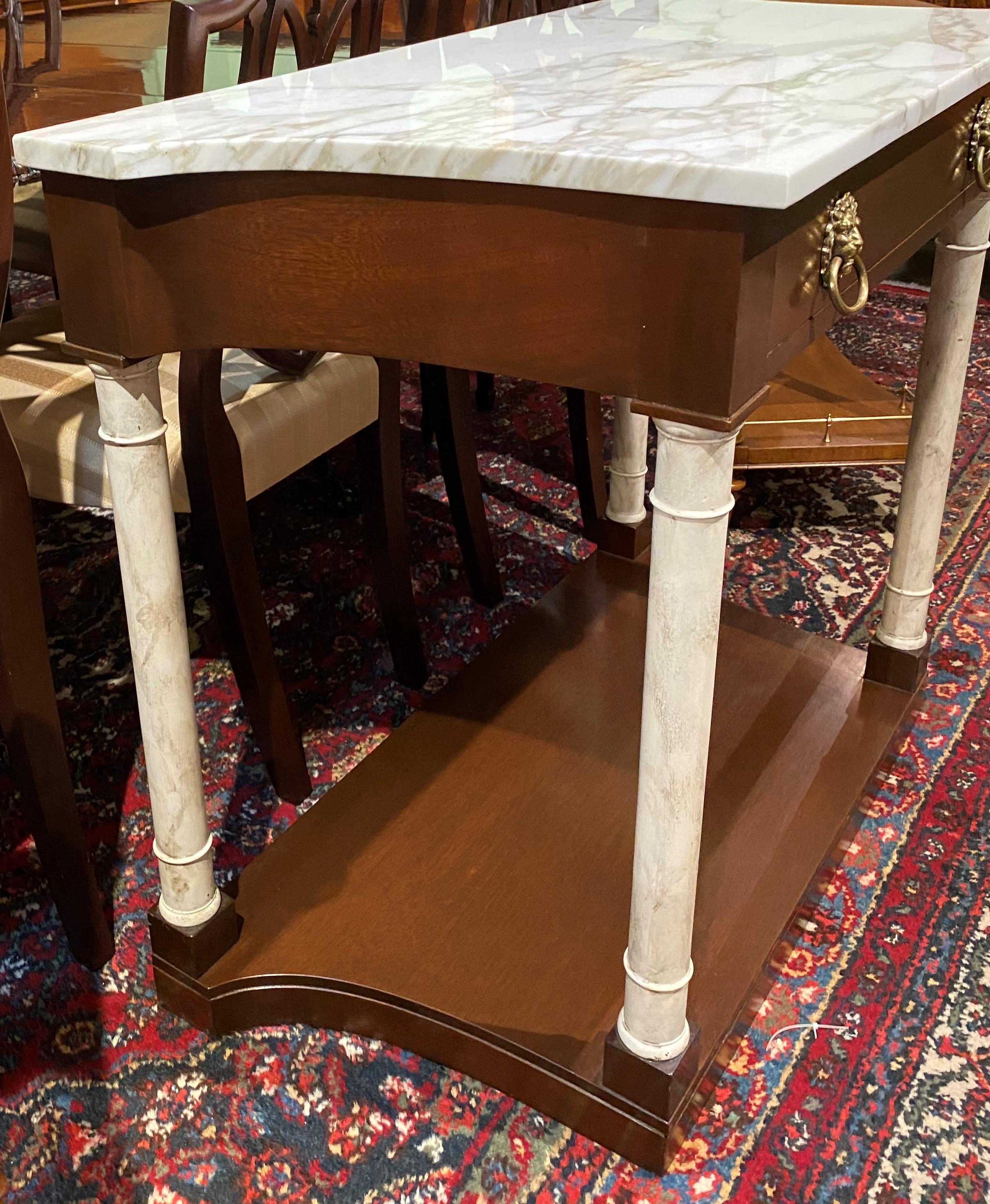 American Classical Kittinger Custom Marble Top Classical Style Mahogany Console with Pilasters For Sale
