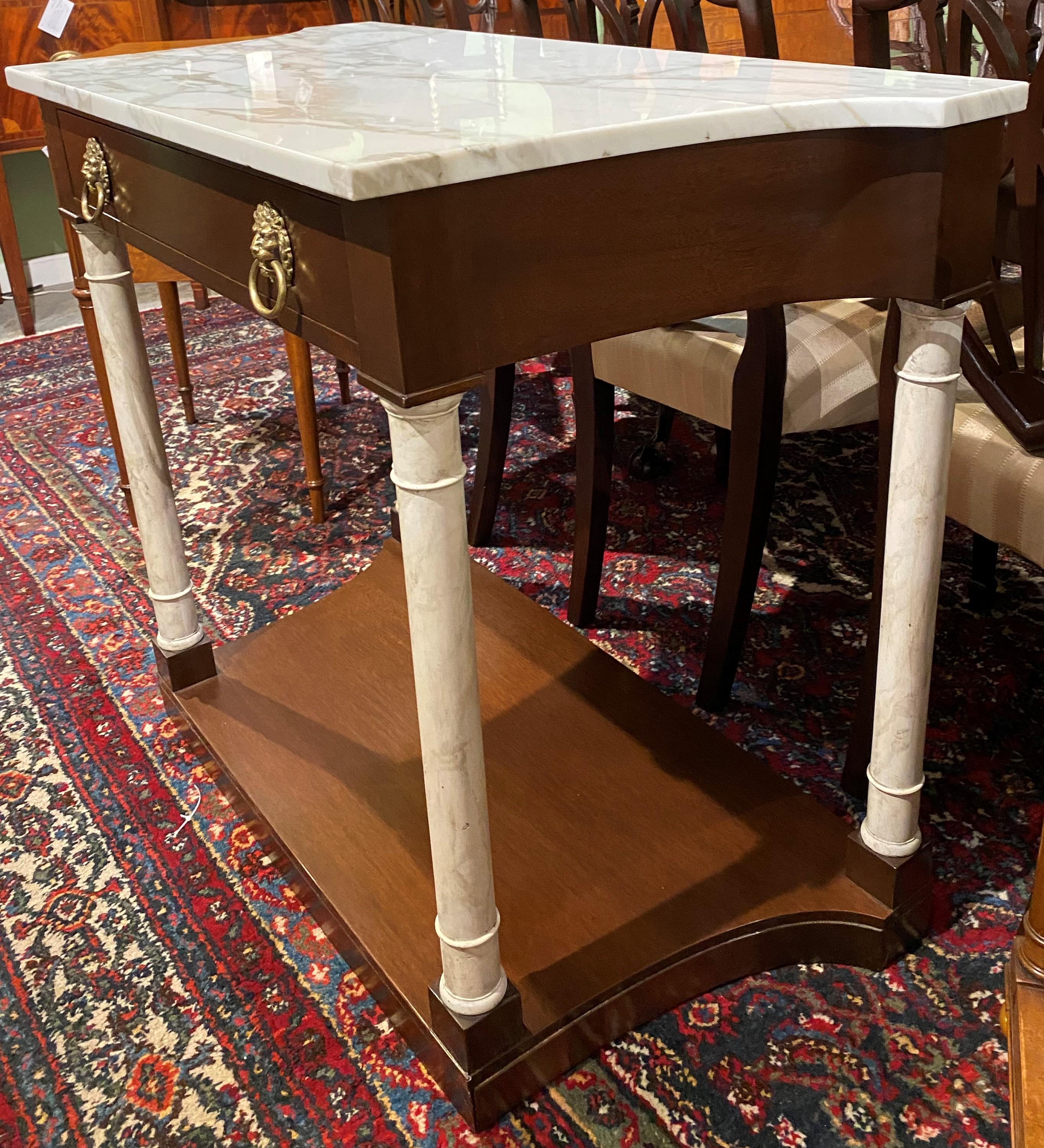 American Kittinger Custom Marble Top Classical Style Mahogany Console with Pilasters For Sale