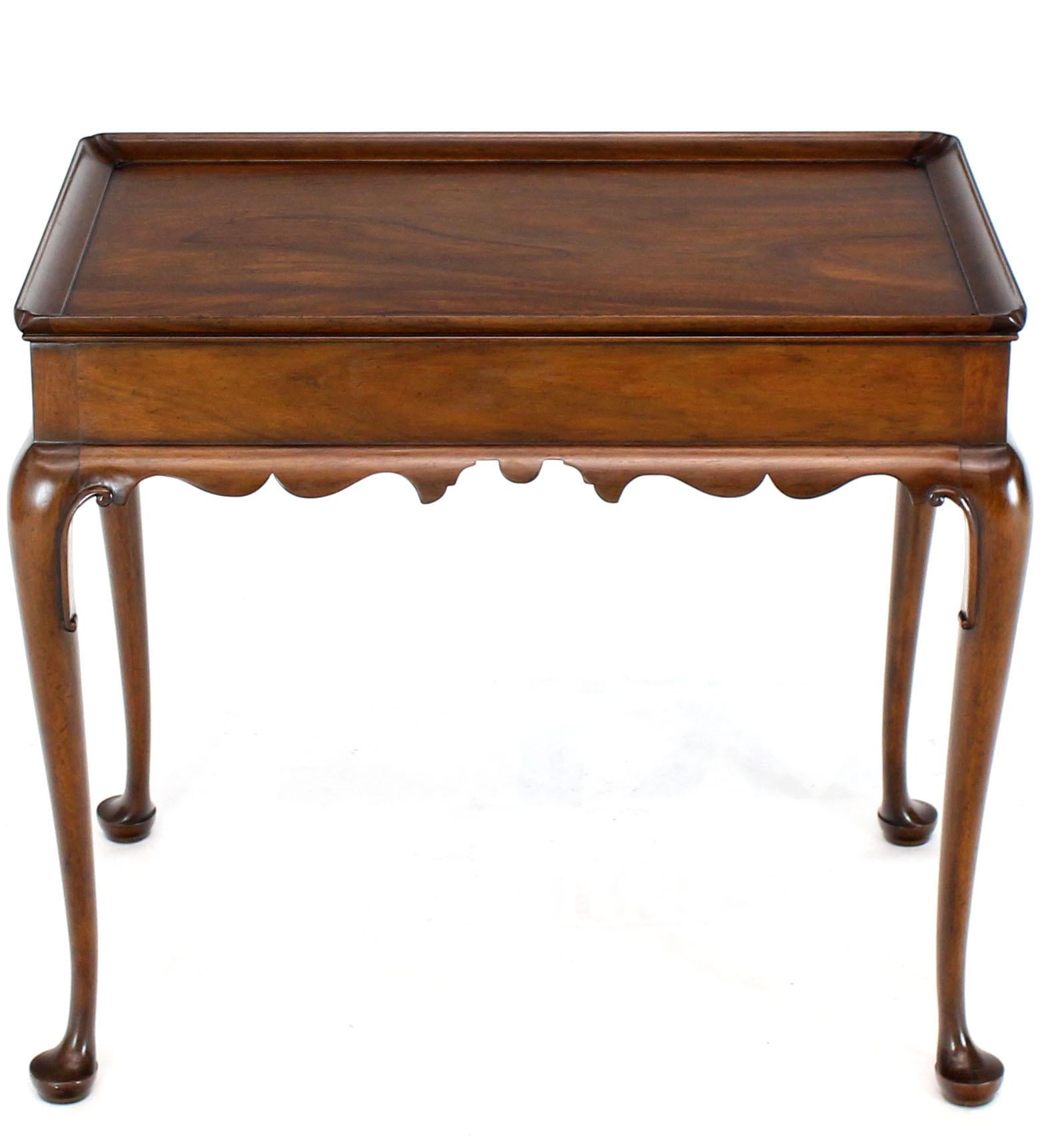 High quality American made carved mahogany side table with slide out cup or candle holders by Kittinger Williamsburg Galleries collection.