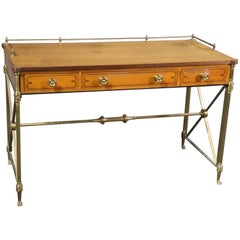 Kittinger Directoire Solid Turned Brass and Satinwood Writing Desk Table C1950