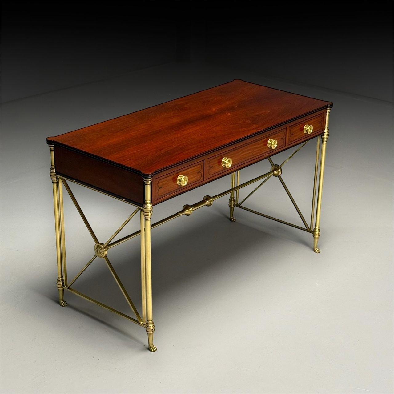 American Kittinger, English Regency, Campaign Desk, Rosewood, Satinwood, Brass, USA 1950s For Sale
