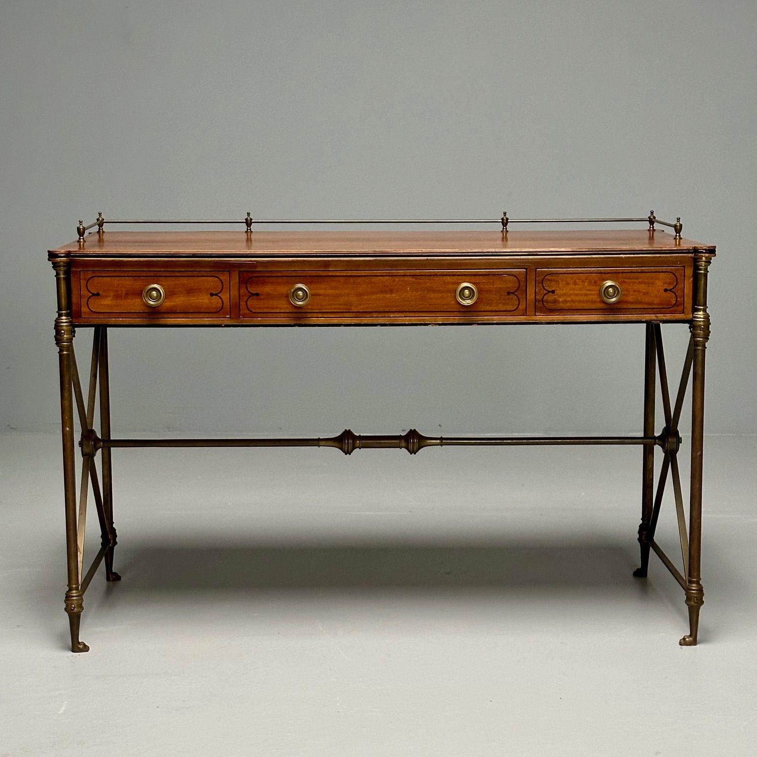 Mid-20th Century Kittinger, English Regency, Campaign Desk, Rosewood, Satinwood, Brass, USA 1950s For Sale