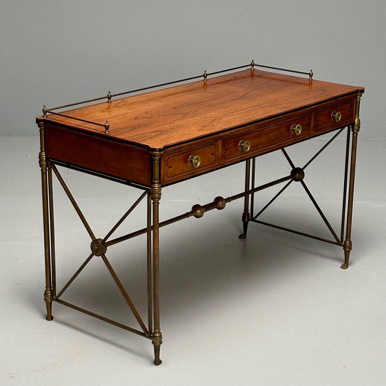 Kittinger, English Regency, Campaign Desk, Rosewood, Satinwood, Brass, USA 1950s For Sale 1