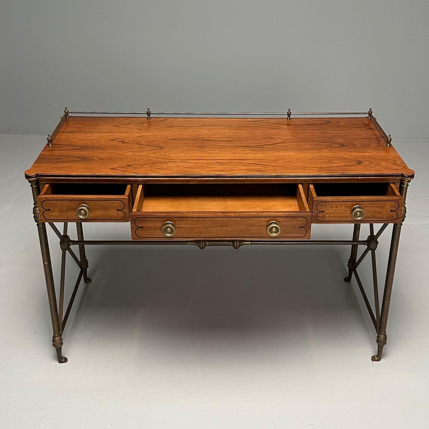 Kittinger, English Regency, Campaign Desk, Rosewood, Satinwood, Brass, USA 1950s For Sale 3