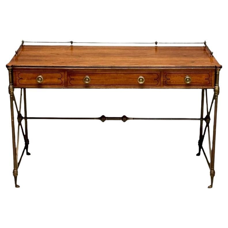 Kittinger, English Regency, Campaign Desk, Rosewood, Satinwood, Brass, USA 1950s For Sale