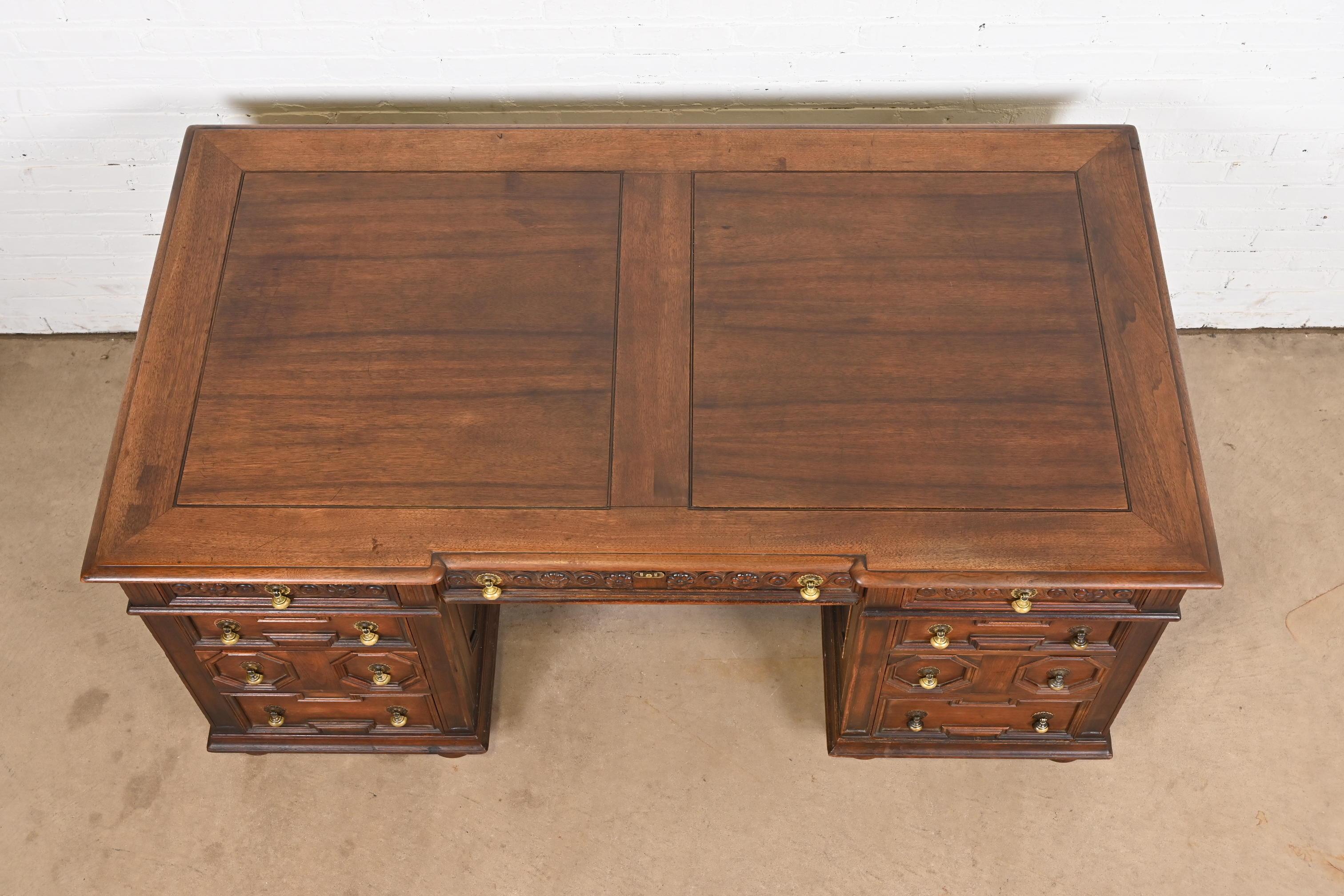 Kittinger English Tudor Carved Walnut Executive Desk, Circa 1920s 4