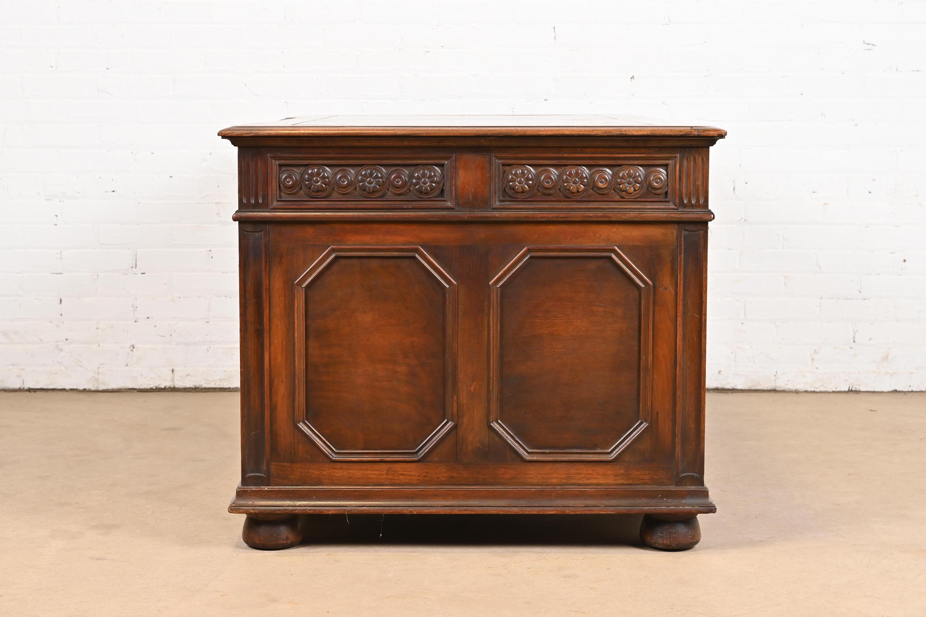 Kittinger English Tudor Carved Walnut Executive Desk, Circa 1920s 5
