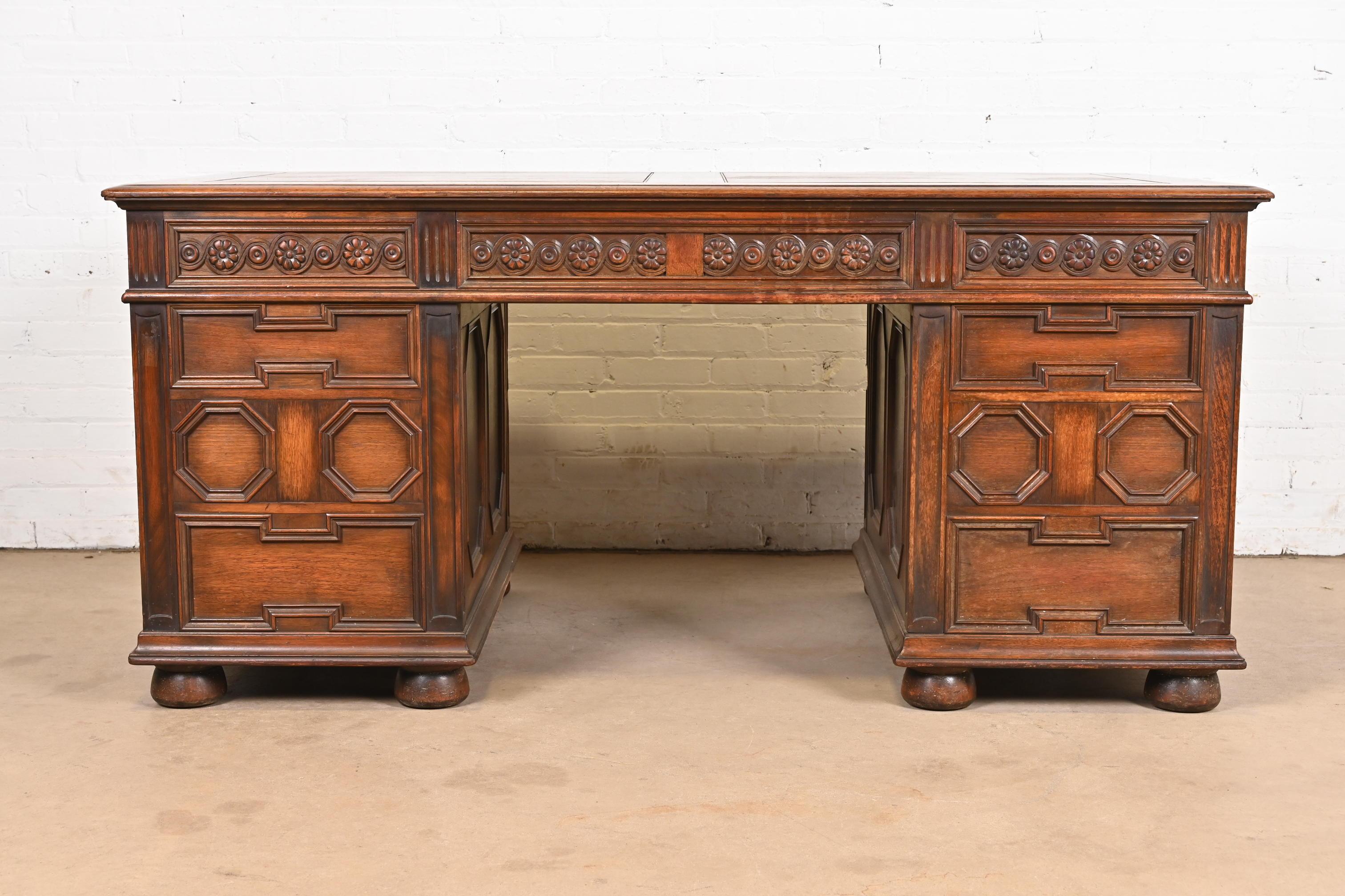 Kittinger English Tudor Carved Walnut Executive Desk, Circa 1920s 6