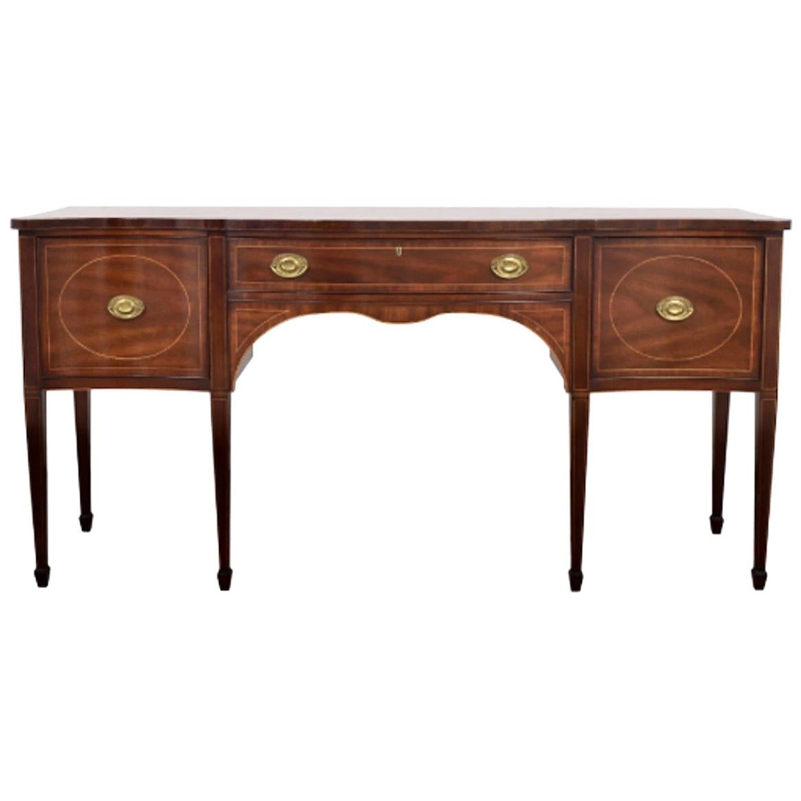 Kittinger Extended Sheraton Mahogany Sideboard Wine Drawers, Bow-Front with Key