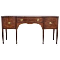 Kittinger Extended Sheraton Mahogany Sideboard Wine Drawers, Bow-Front with Key