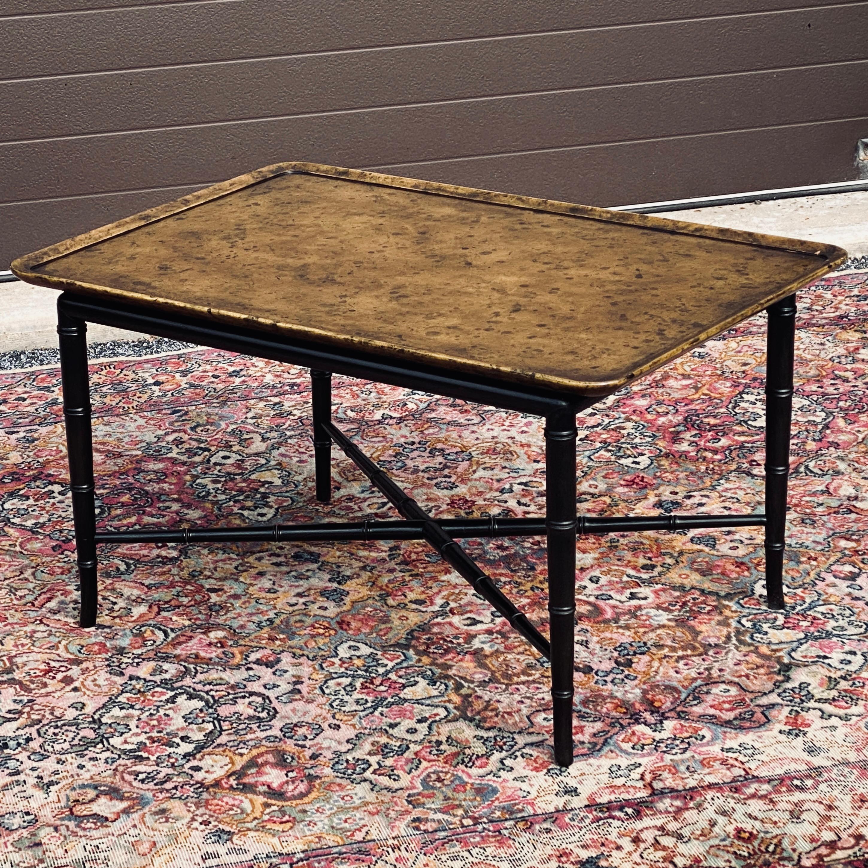 American Kittinger Faux Bamboo Tortoise Shell Coffee Table For Sale