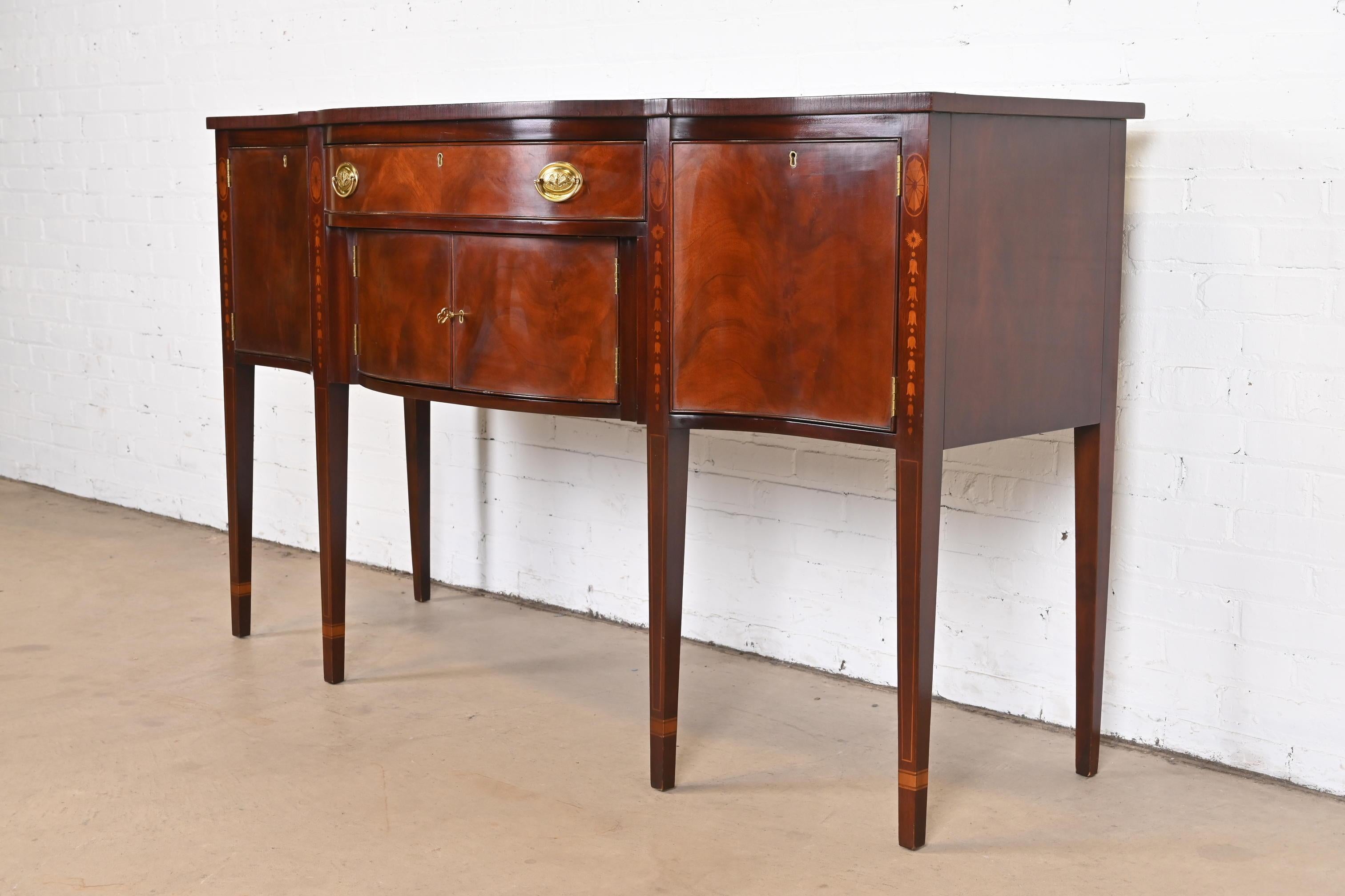 20th Century Kittinger Federal Inlaid Mahogany Bow Front Sideboard Credenza