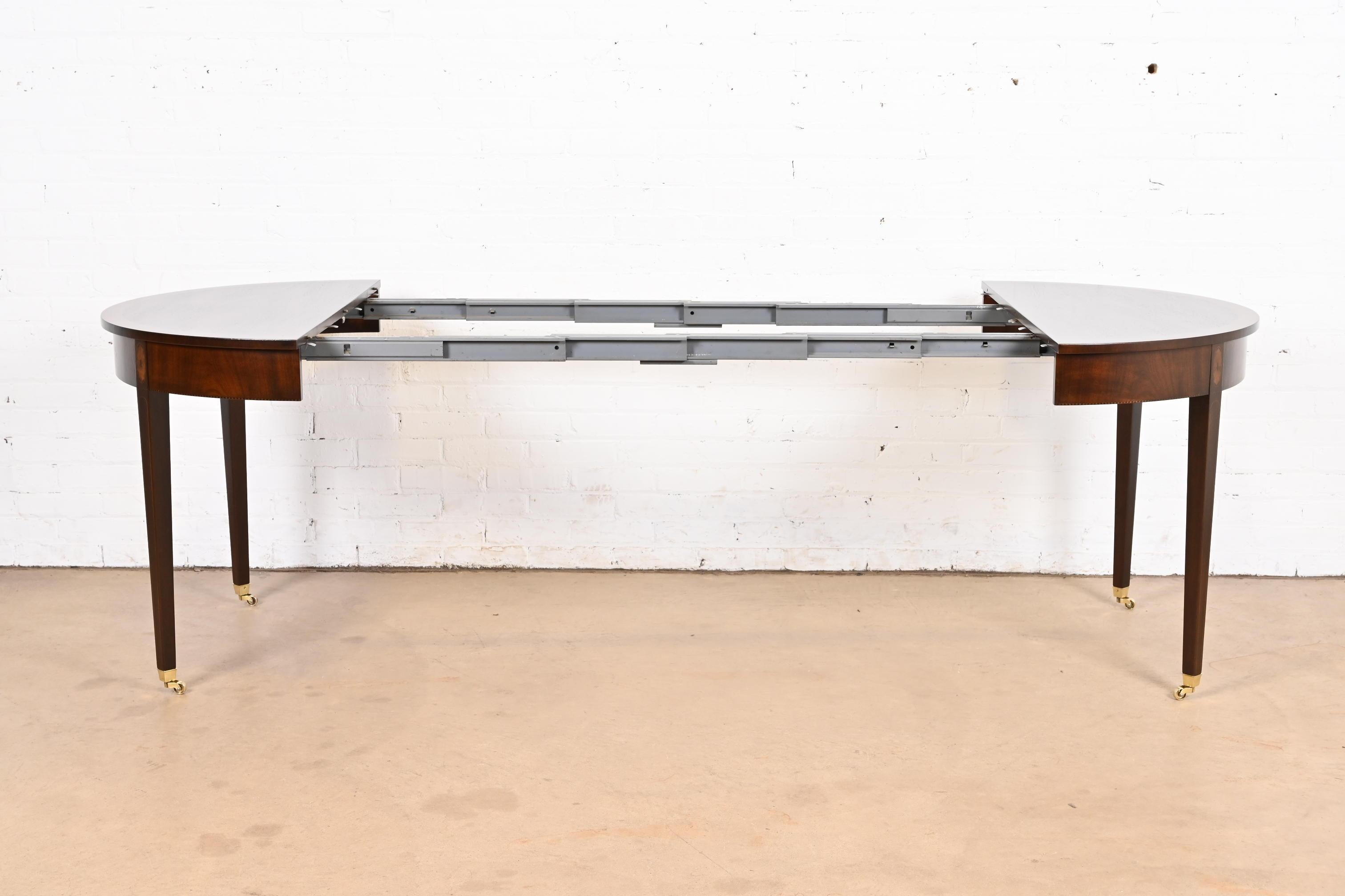 Brass Kittinger Federal Inlaid Mahogany Extension Dining Table, Newly Refinished