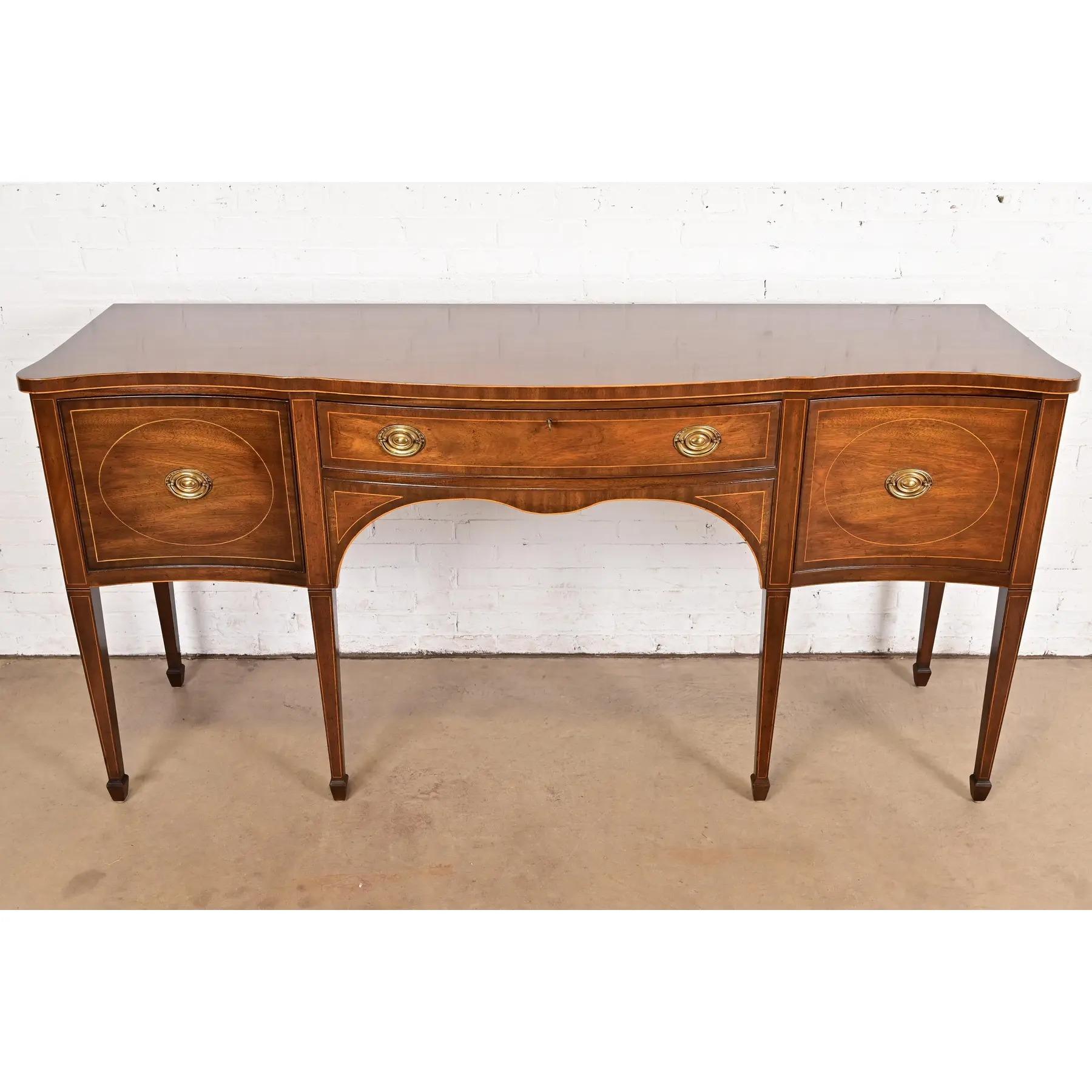 American Kittinger Federal Inlaid Mahogany Serpentine Front Sideboard Credenza For Sale