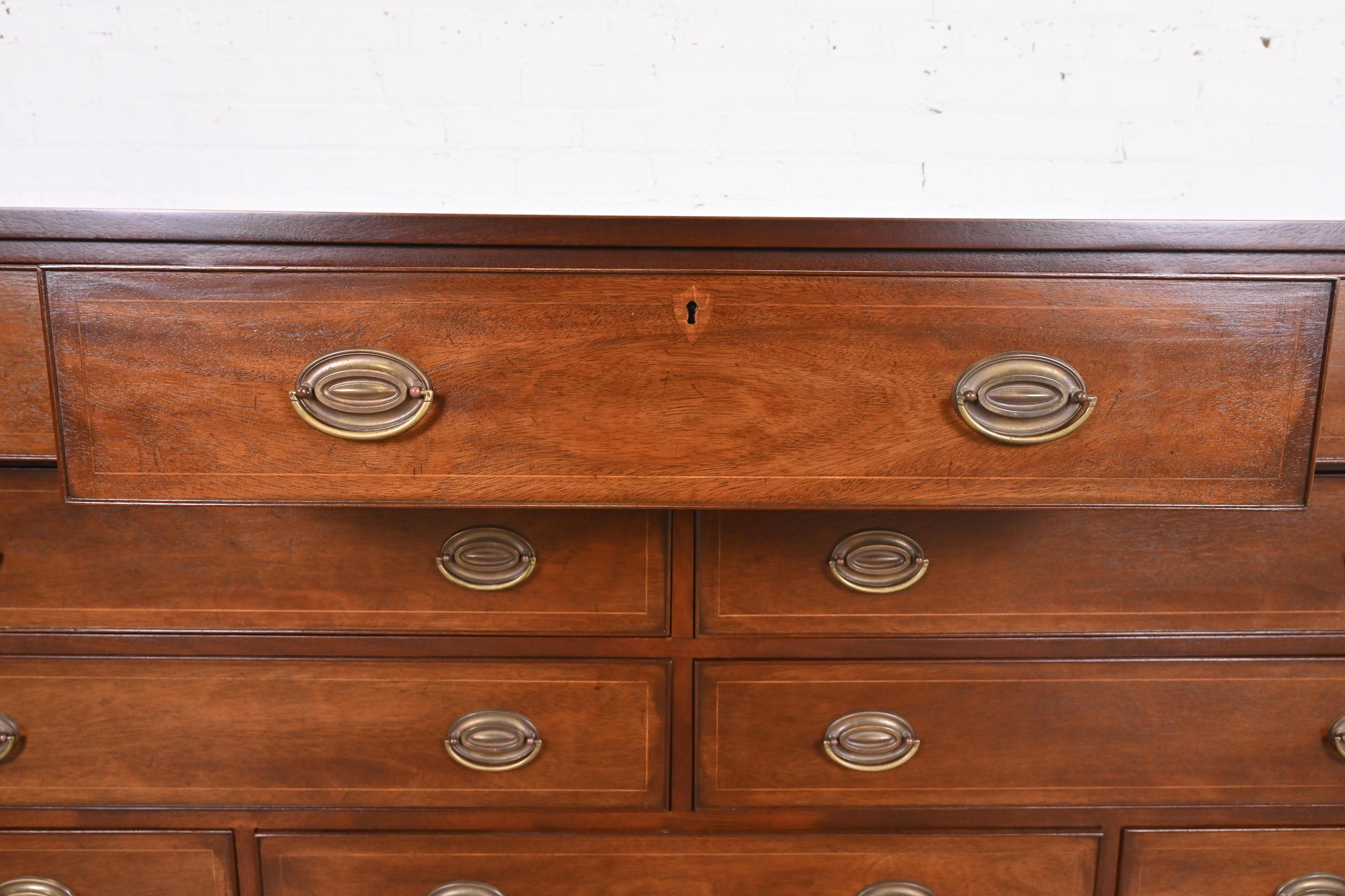 Kittinger Federal Inlaid Mahogany Ten-Drawer Dresser, Newly Refinished For Sale 4