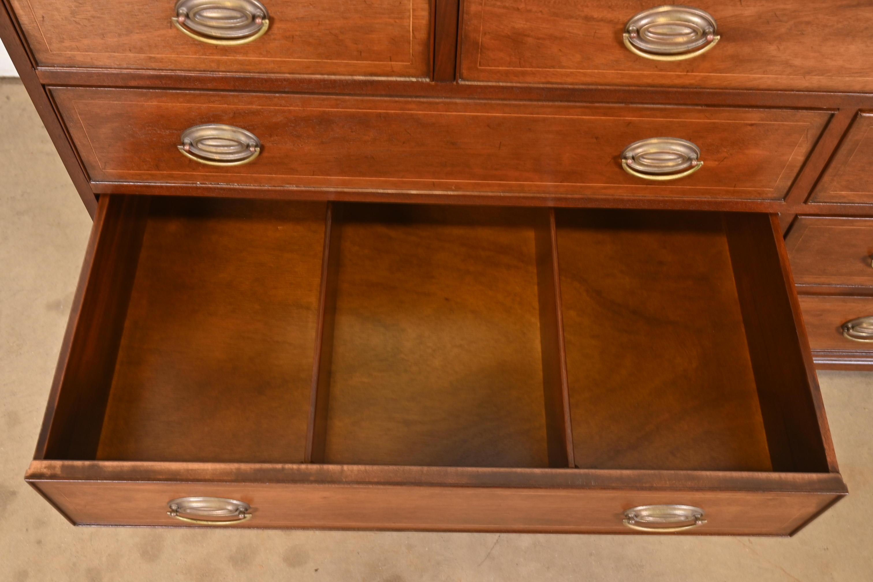Kittinger Federal Inlaid Mahogany Ten-Drawer Dresser, Newly Refinished For Sale 6