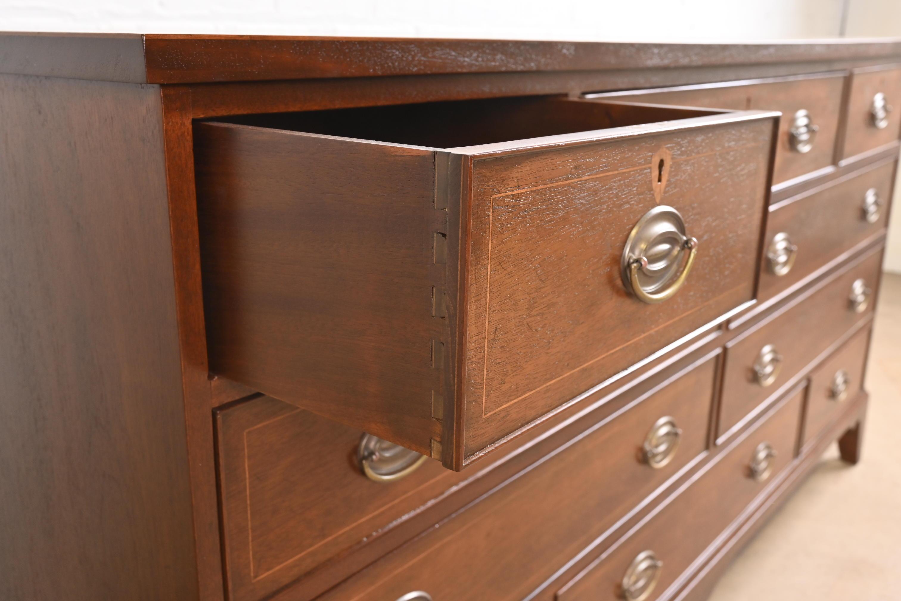 Kittinger Federal Inlaid Mahogany Ten-Drawer Dresser, Newly Refinished For Sale 7