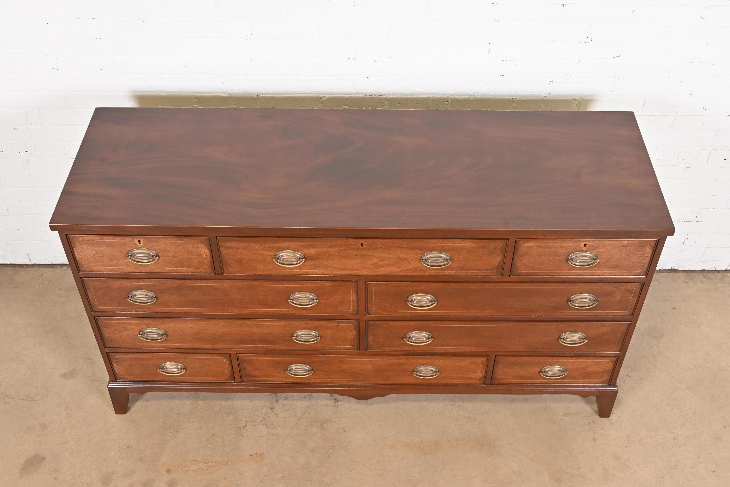 Kittinger Federal Inlaid Mahogany Ten-Drawer Dresser, Newly Refinished For Sale 9