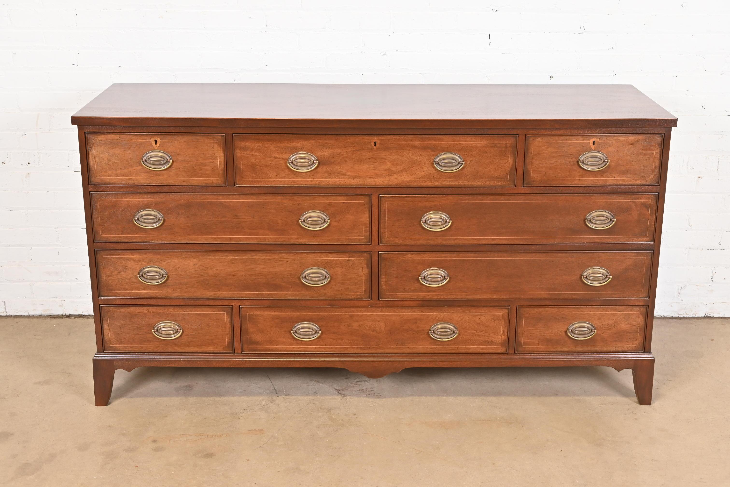 Mid-20th Century Kittinger Federal Inlaid Mahogany Ten-Drawer Dresser, Newly Refinished For Sale