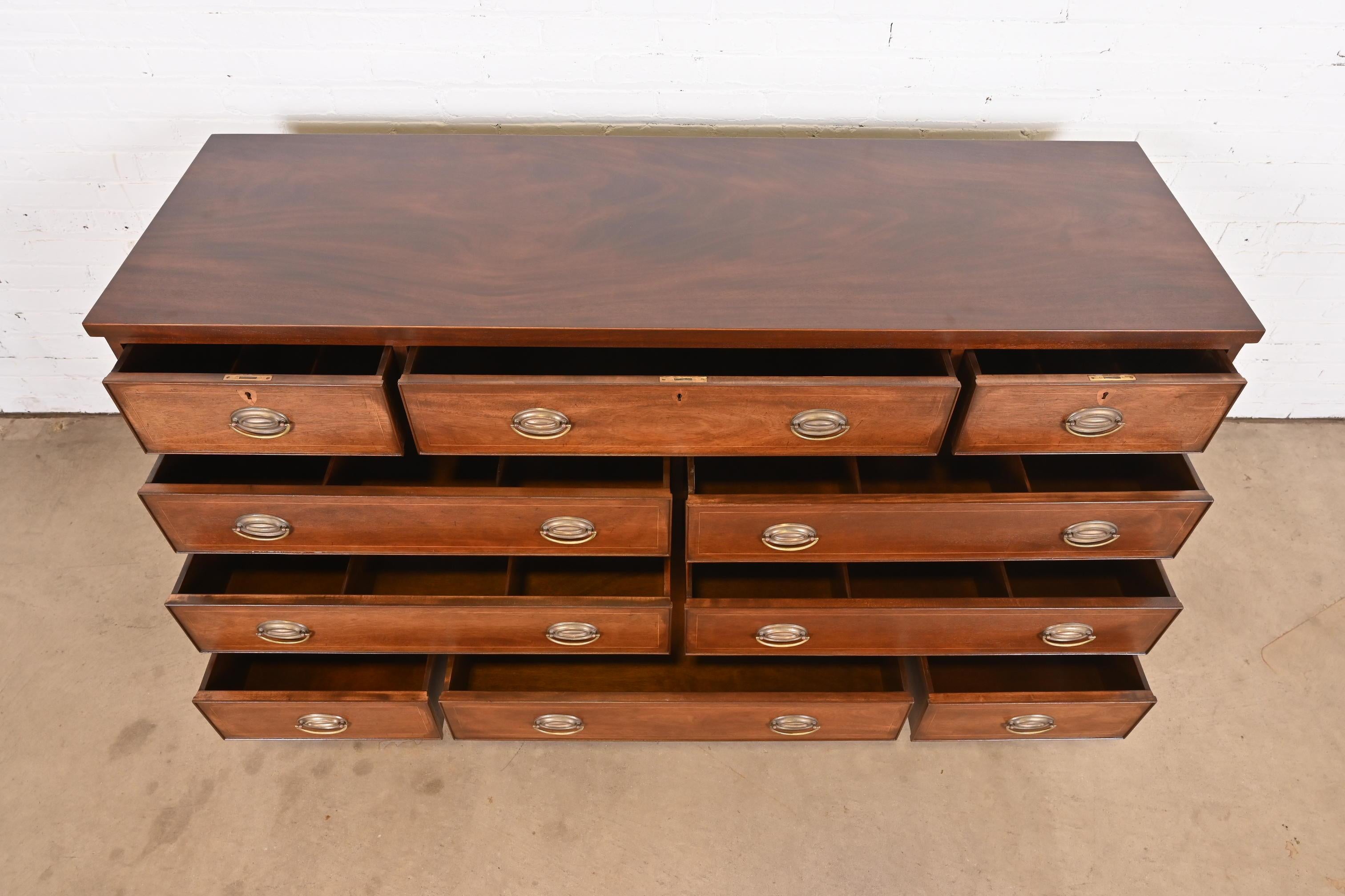 Kittinger Federal Inlaid Mahogany Ten-Drawer Dresser, Newly Refinished For Sale 3